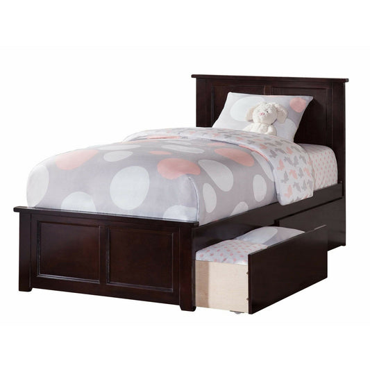 Atlantic Furniture Bed Espresso Madison Twin XL Platform Bed with Matching Foot Board with 2 Urban Bed Drawers in Espresso