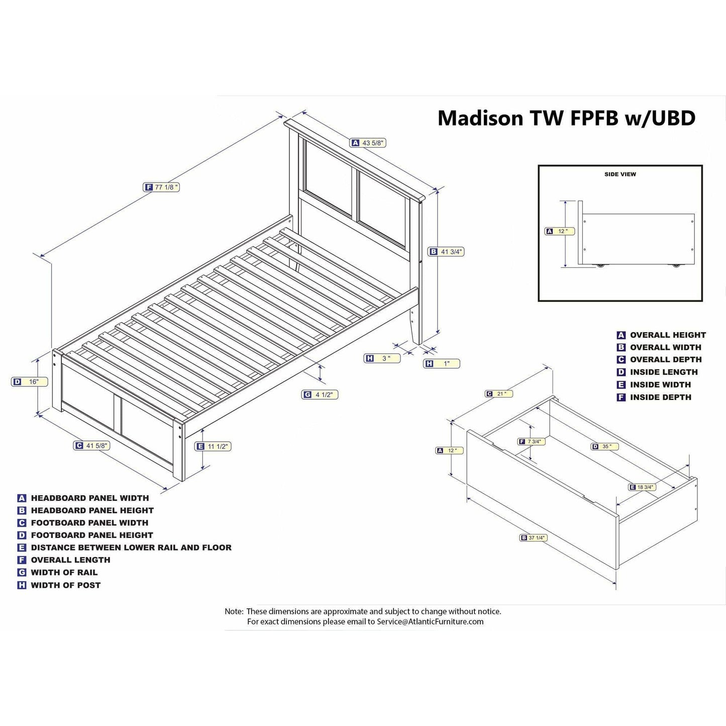 Atlantic Furniture Bed Madison Twin Platform Bed with Flat Panel Foot Board and 2 Urban Bed Drawers in Espresso