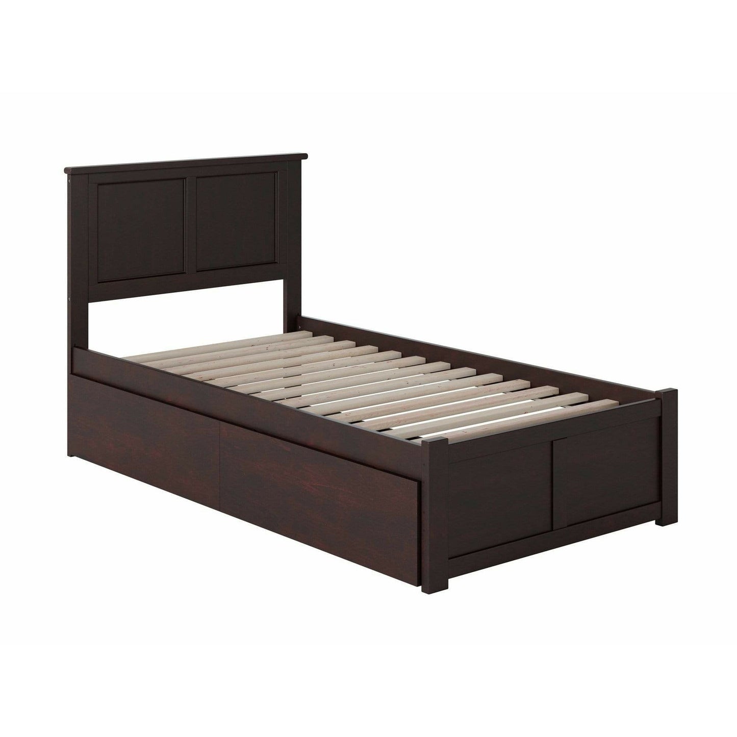 Atlantic Furniture Bed Madison Twin Platform Bed with Flat Panel Foot Board and 2 Urban Bed Drawers in Espresso