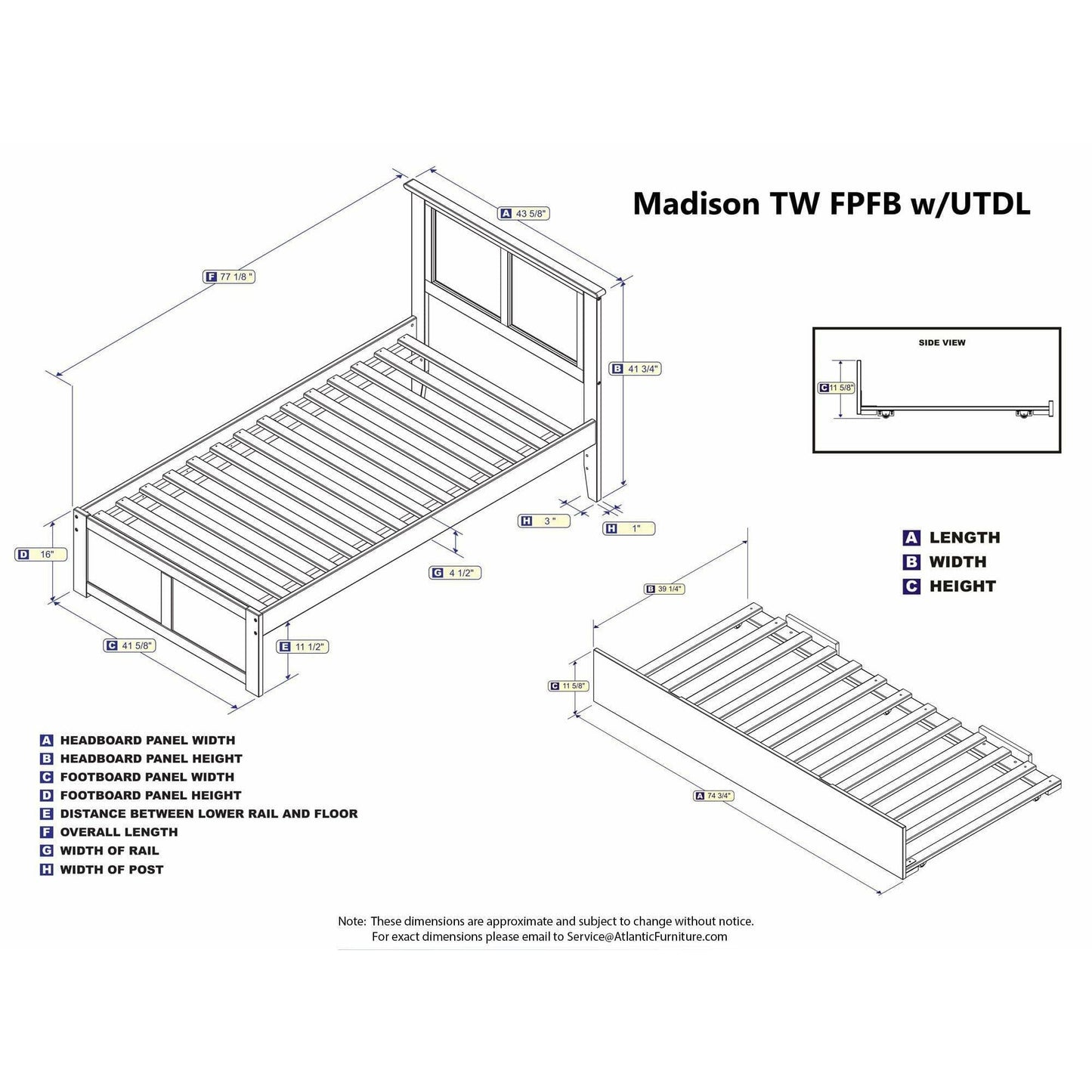 Atlantic Furniture Bed Madison Twin Platform Bed with Flat Panel Foot Board and Twin Size Urban Trundle Bed in Espresso