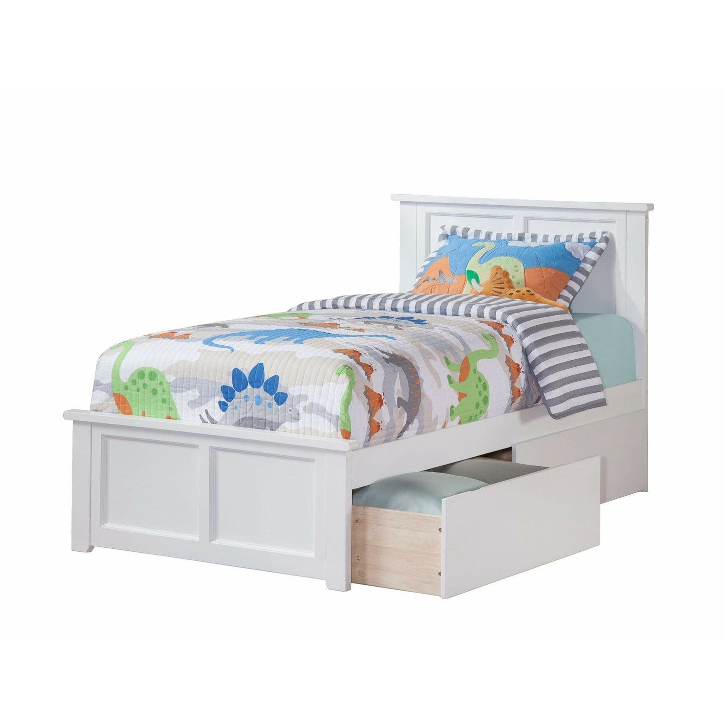 Atlantic Furniture Bed White Madison Twin Platform Bed with Matching Foot Board with 2 Urban Bed Drawers in Espresso