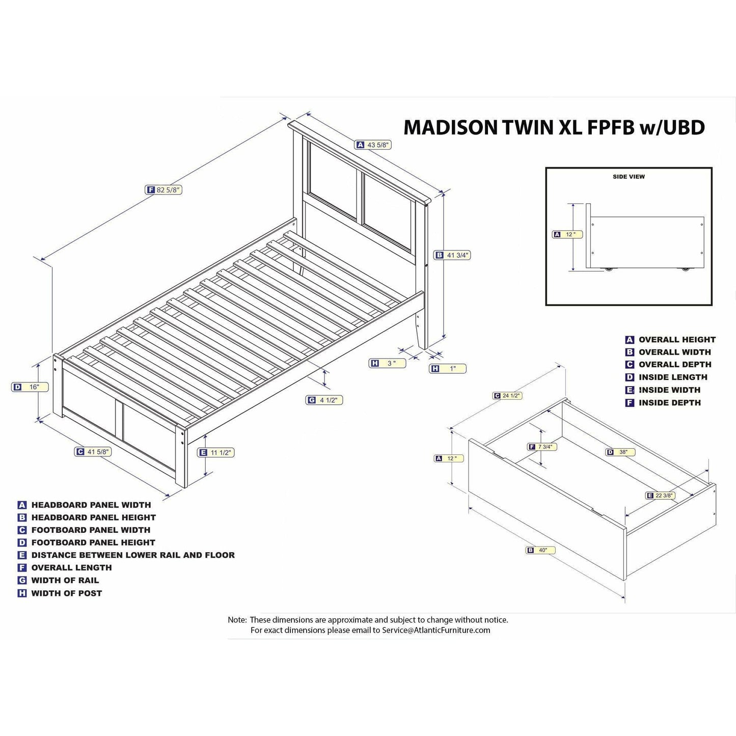 Atlantic Furniture Bed Madison Twin XL Platform Bed with Flat Panel Foot Board and 2 Urban Bed Drawers in Espresso