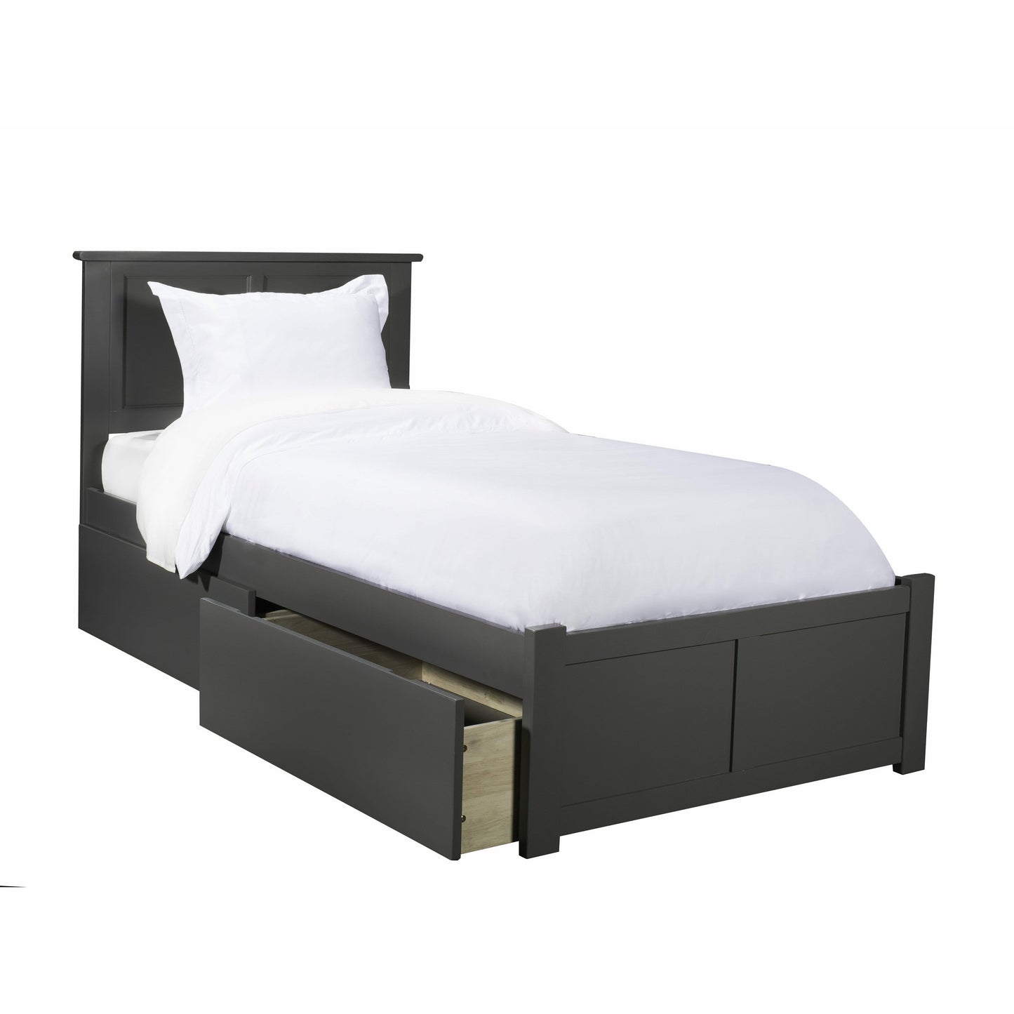 Atlantic Furniture Bed Grey Madison Twin XL Platform Bed with Flat Panel Foot Board and 2 Urban Bed Drawers in Espresso