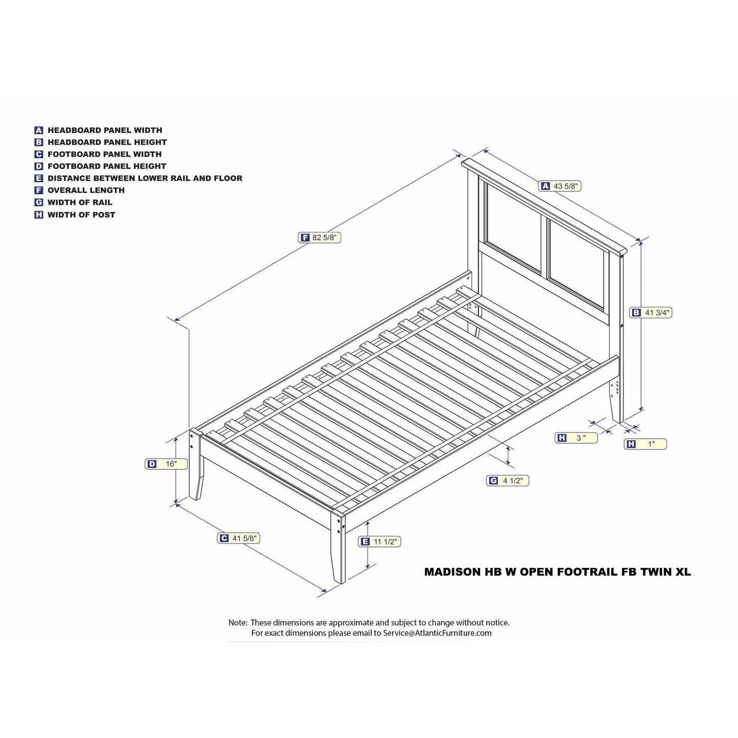 Atlantic Furniture Bed Madison Twin XL Platform Bed with Open Foot Board in Espresso