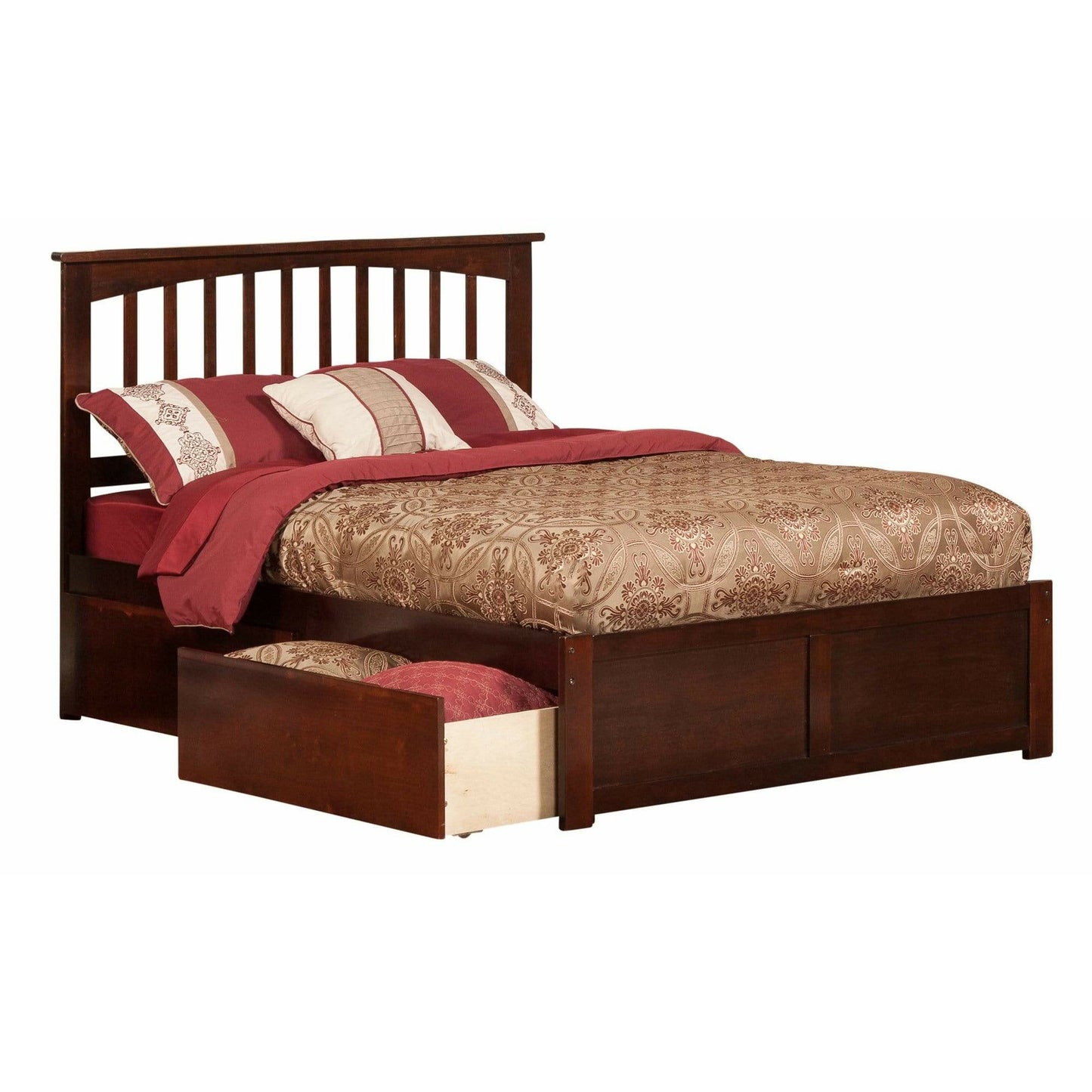 Atlantic Furniture Bed Mission Full Platform Bed with Flat Panel Foot Board and 2 Urban Bed Drawers in Espresso.