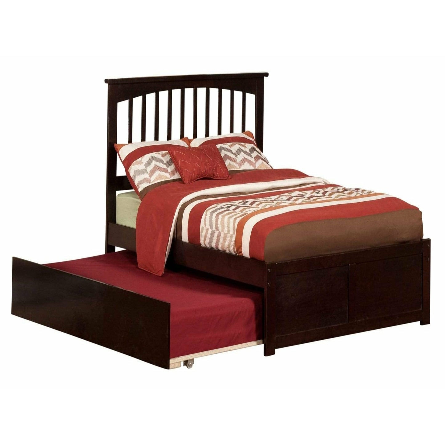 Atlantic Furniture Bed Mission Full Platform Bed with Flat Panel Foot Board and Full Size Urban Trundle Bed in Espresso