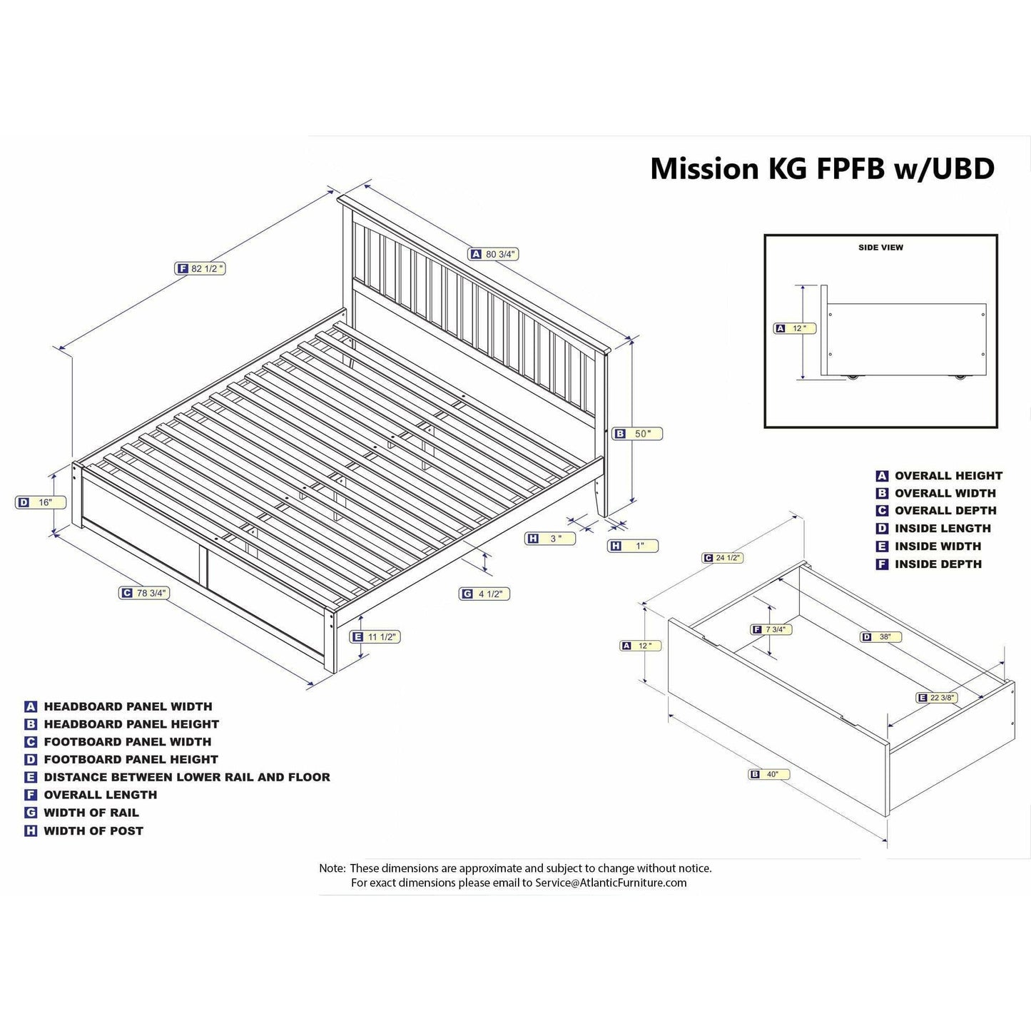 Atlantic Furniture Bed Mission King Platform Bed with Flat Panel Foot Board and 2 Urban Bed Drawers in Espresso