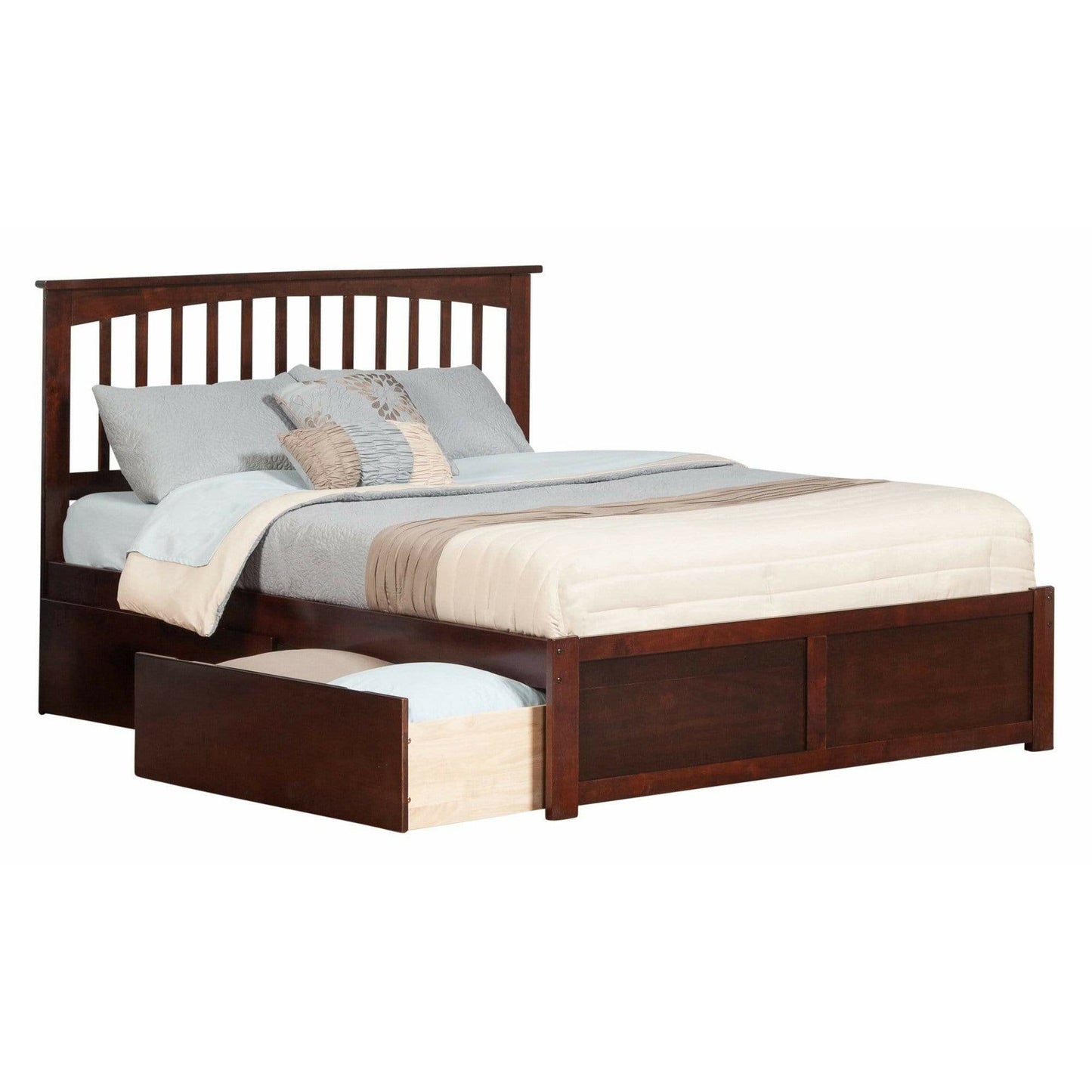 Atlantic Furniture Bed Mission King Platform Bed with Flat Panel Foot Board and 2 Urban Bed Drawers in Espresso