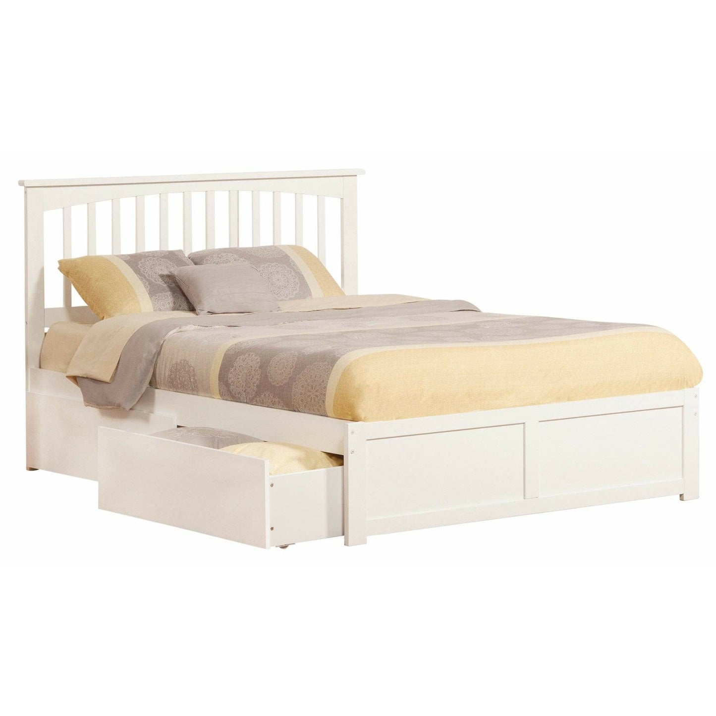 Atlantic Furniture Bed Mission King Platform Bed with Flat Panel Foot Board and 2 Urban Bed Drawers in Espresso