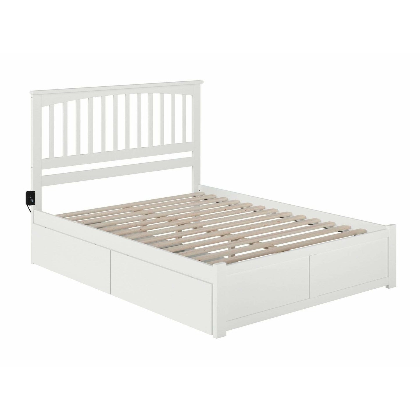 Atlantic Furniture Bed Mission Queen Platform Bed with Flat Panel Foot Board and 2 Urban Bed Drawers in Espresso