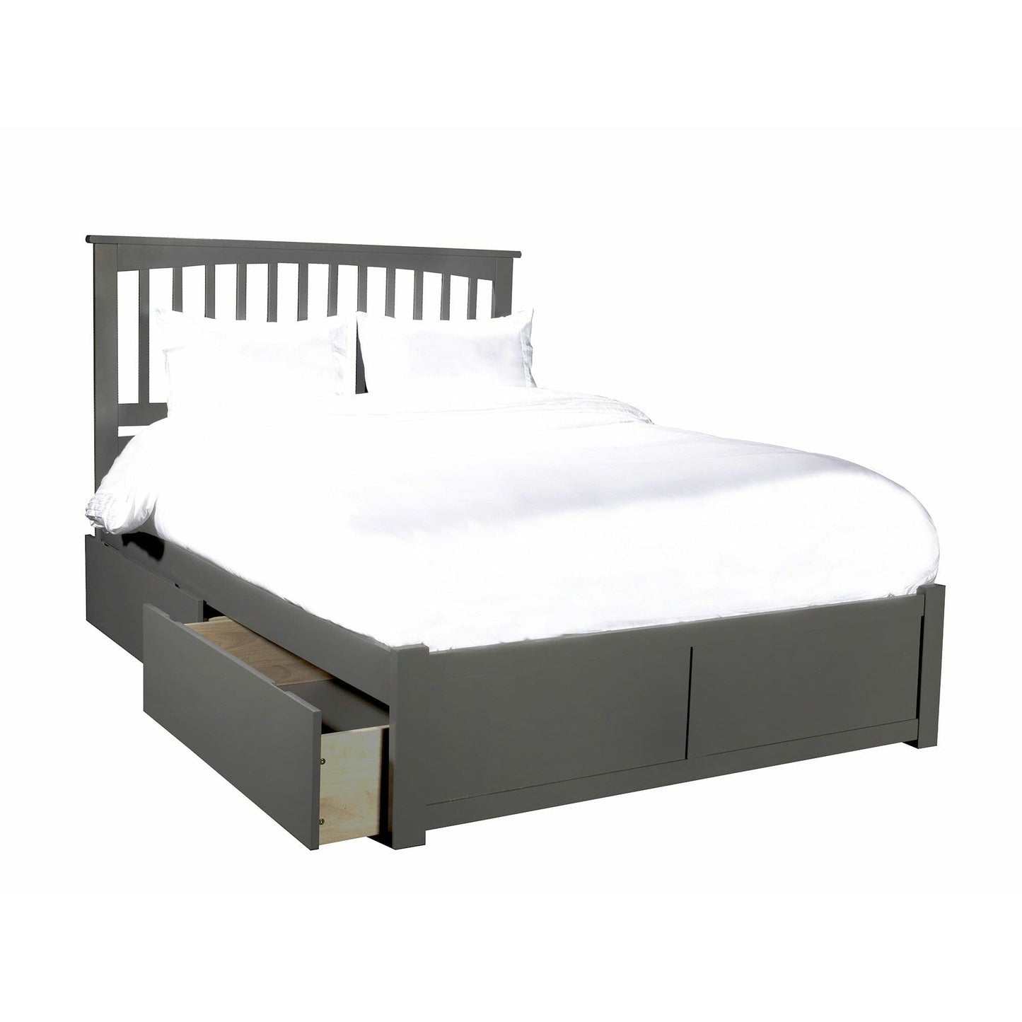 Atlantic Furniture Bed Mission Queen Platform Bed with Flat Panel Foot Board and 2 Urban Bed Drawers in Espresso