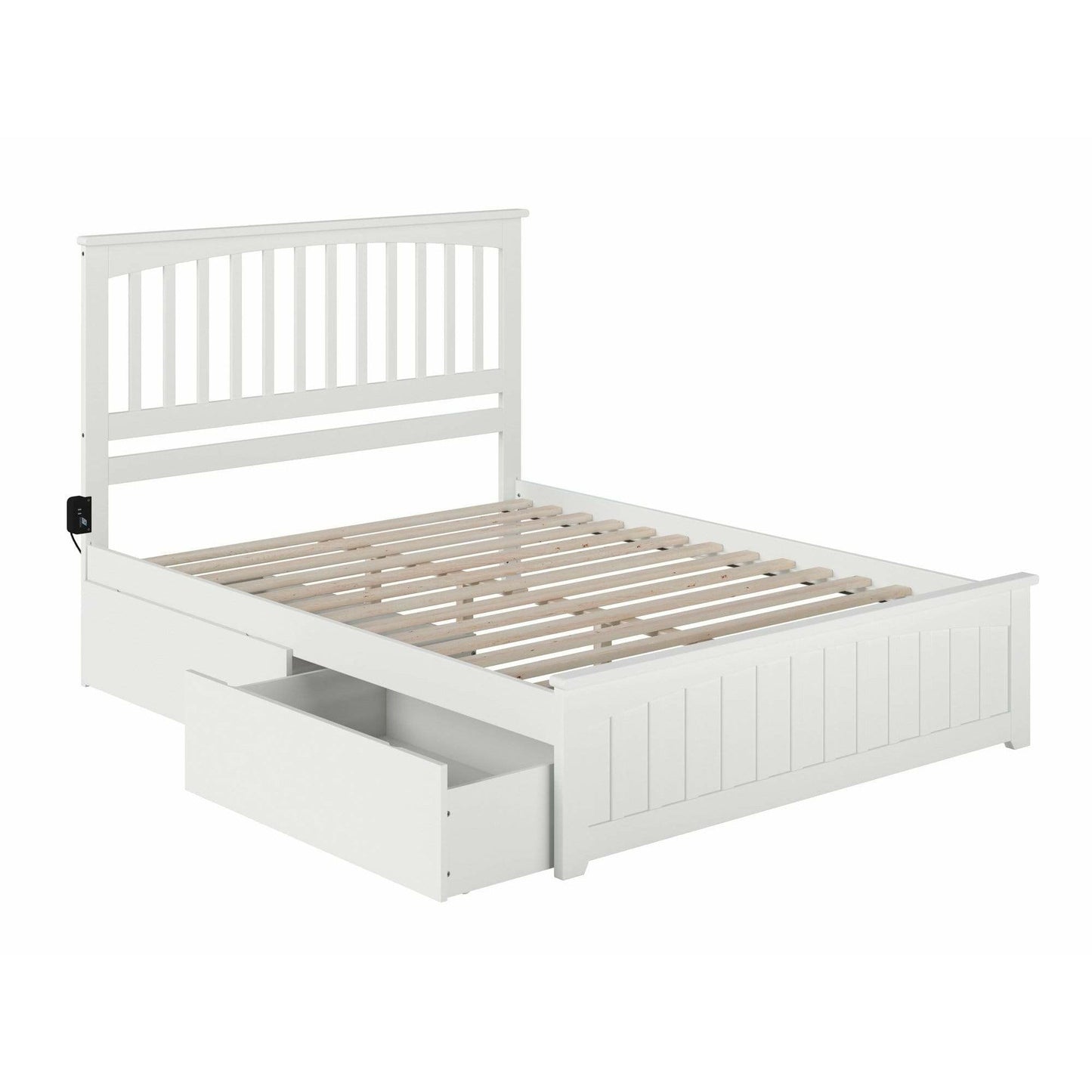 Atlantic Furniture Bed Mission Queen Platform Bed with Matching Foot Board with 2 Urban Bed Drawers in Espresso