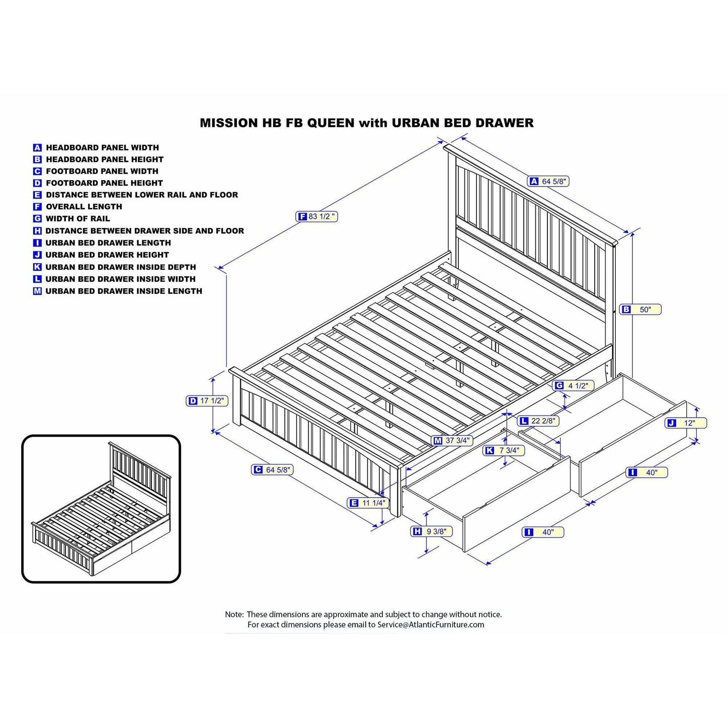 Atlantic Furniture Bed Mission Queen Platform Bed with Matching Foot Board with 2 Urban Bed Drawers in Espresso