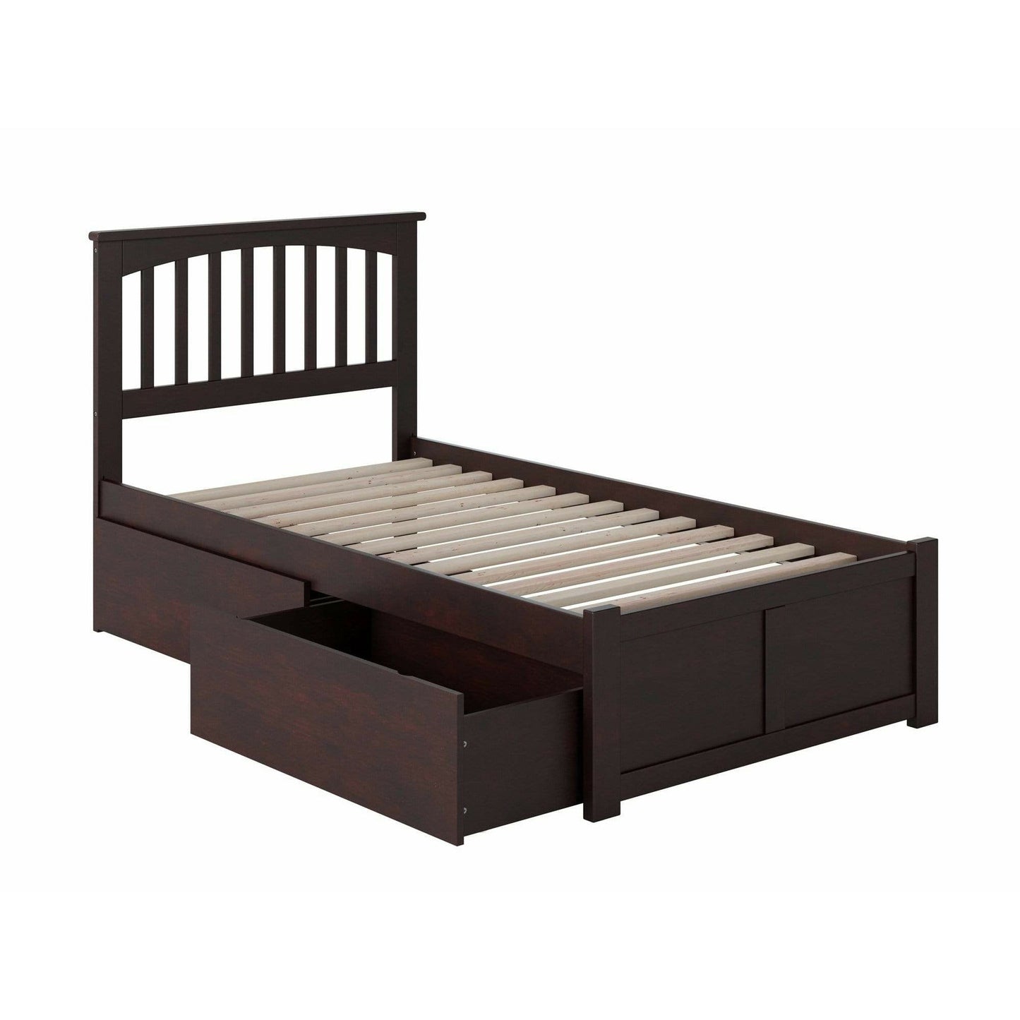 Atlantic Furniture Bed Mission Twin Platform Bed with Flat Panel Foot Board and 2 Urban Bed Drawers in Espresso