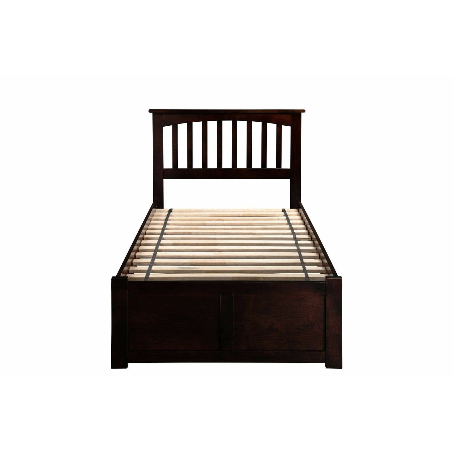 Atlantic Furniture Bed Mission Twin Platform Bed with Flat Panel Foot Board and 2 Urban Bed Drawers in Espresso