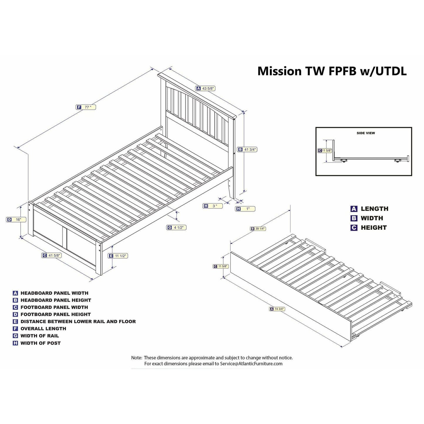 Atlantic Furniture Bed Mission Twin Platform Bed with Flat Panel Foot Board and Twin Size Urban Trundle Bed in Espresso