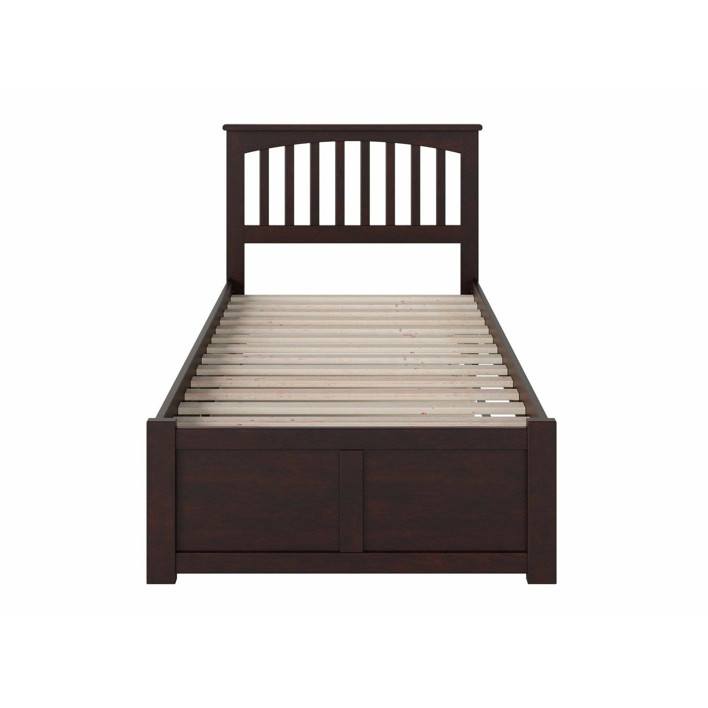 Atlantic Furniture Bed Mission Twin Platform Bed with Flat Panel Foot Board and Twin Size Urban Trundle Bed in Espresso