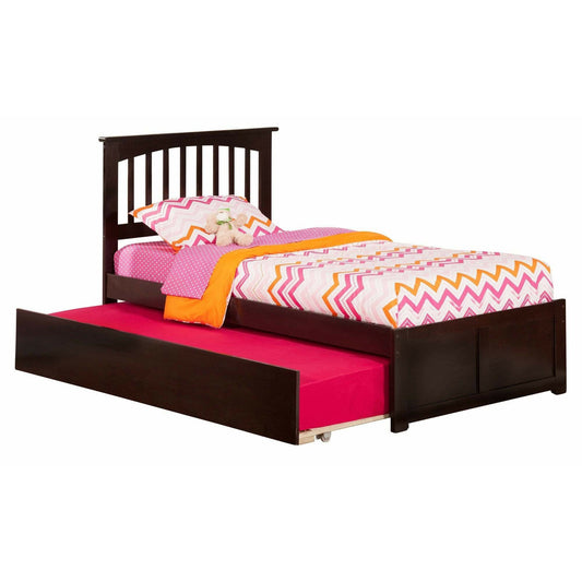 Atlantic Furniture Bed Mission Twin Platform Bed with Flat Panel Foot Board and Twin Size Urban Trundle Bed in Espresso