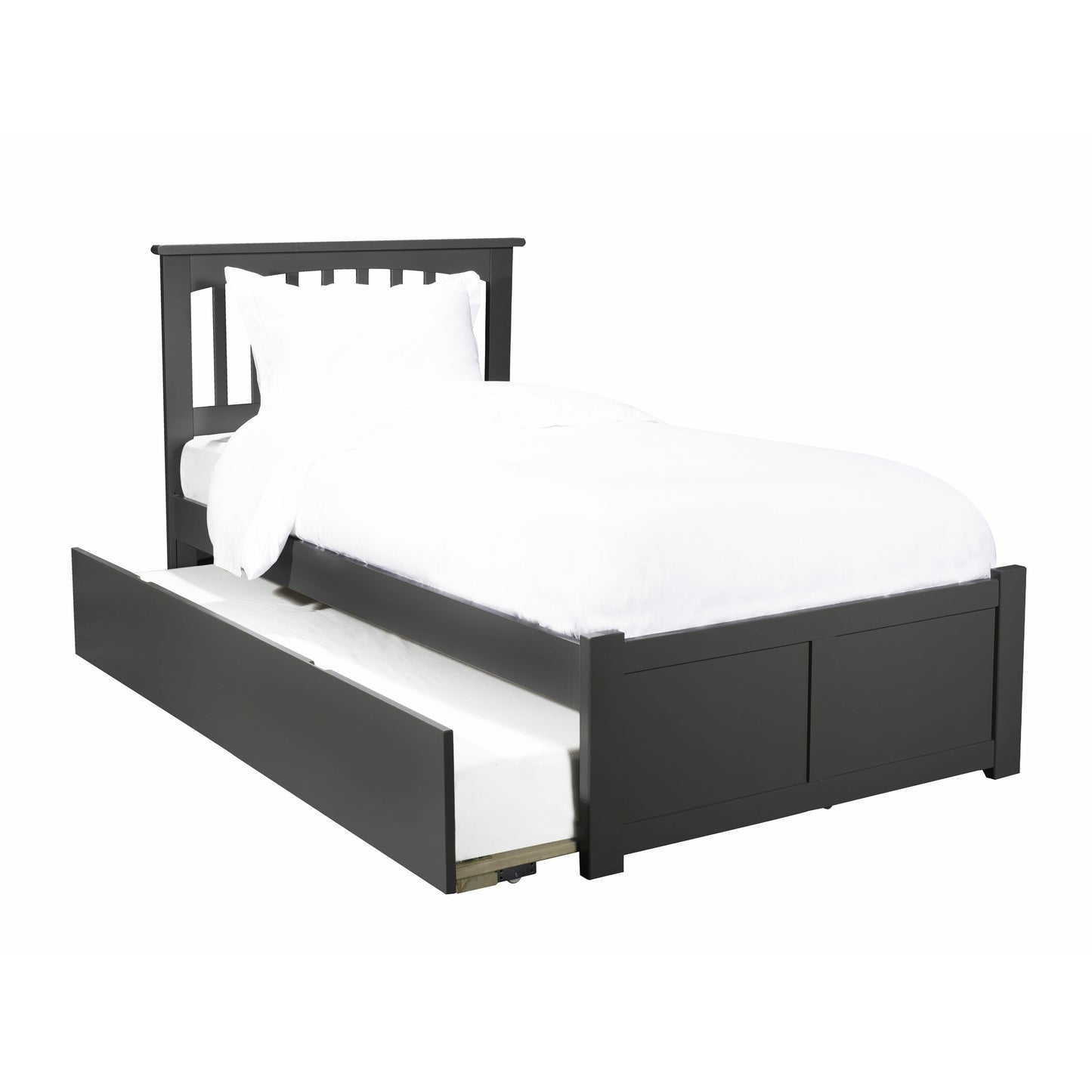 Atlantic Furniture Bed Mission Twin Platform Bed with Flat Panel Foot Board and Twin Size Urban Trundle Bed in Espresso