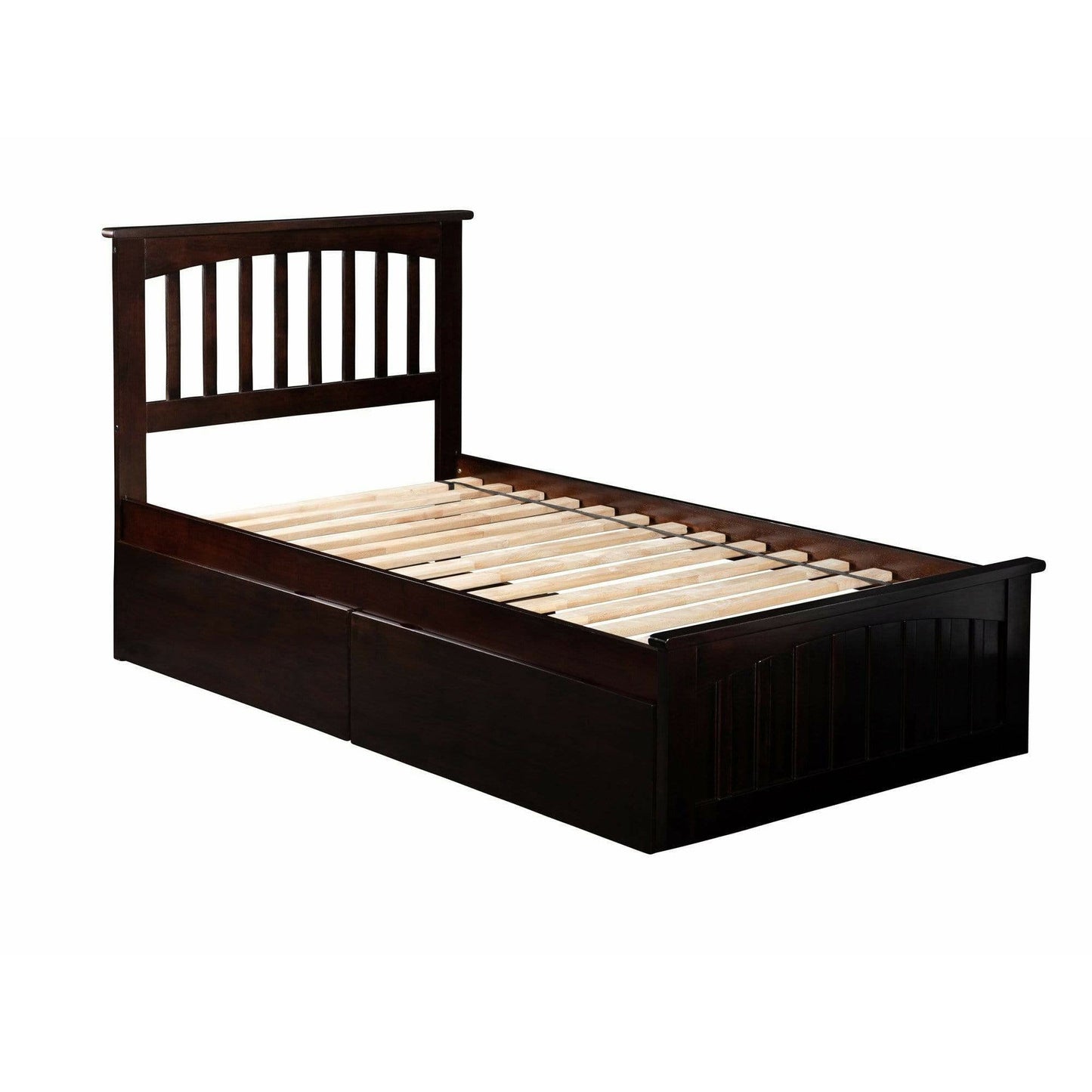 Atlantic Furniture Bed Mission Twin Platform Bed with Matching Foot Board with 2 Urban Bed Drawers in Espresso