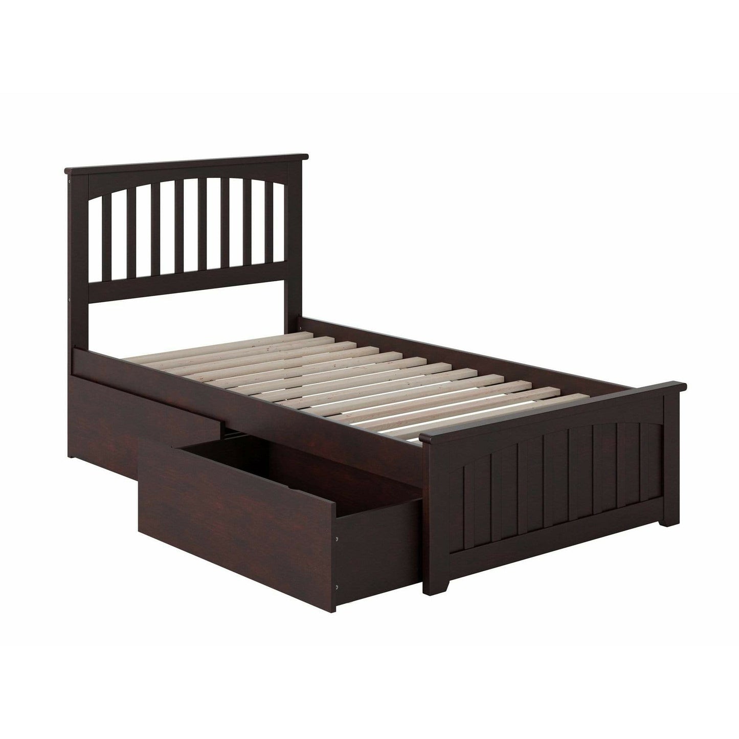 Atlantic Furniture Bed Mission Twin Platform Bed with Matching Foot Board with 2 Urban Bed Drawers in Espresso