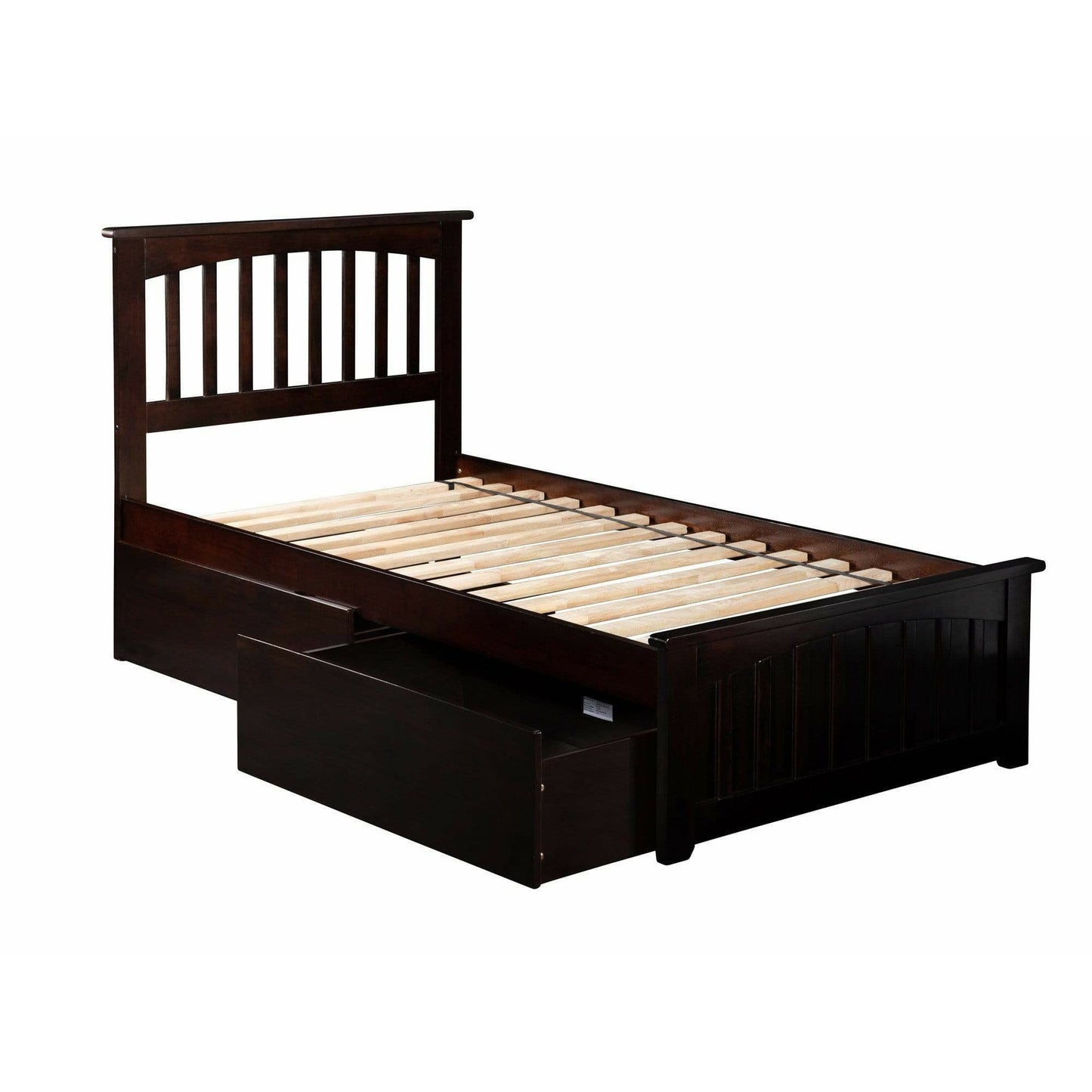 Atlantic Furniture Bed Mission Twin Platform Bed with Matching Foot Board with 2 Urban Bed Drawers in Espresso