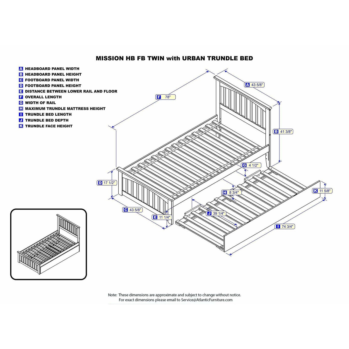 Atlantic Furniture Bed Mission Twin Platform Bed with Matching Foot Board with Twin Size Urban Trundle Bed in Espresso