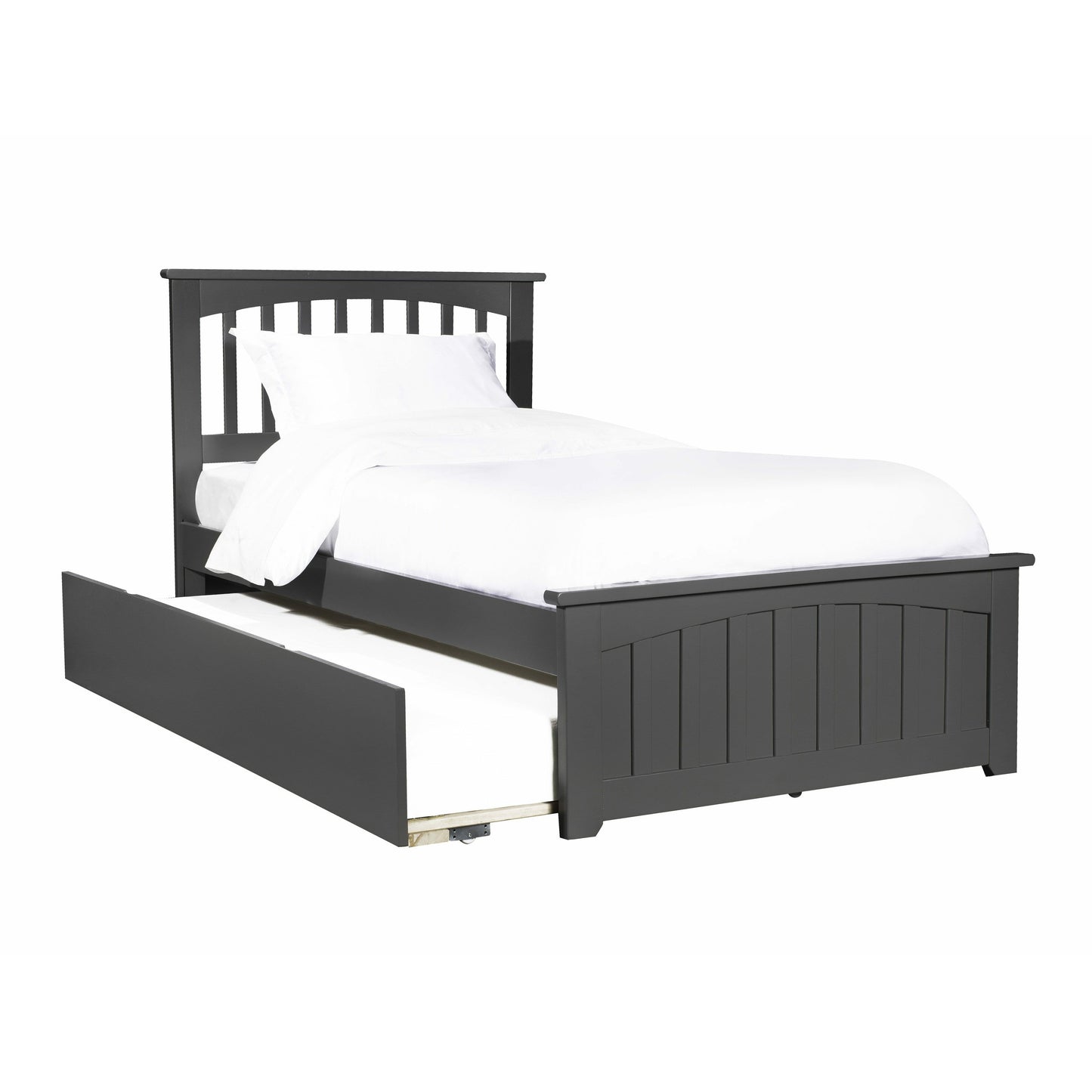 Atlantic Furniture Bed Mission Twin Platform Bed with Matching Foot Board with Twin Size Urban Trundle Bed in Espresso