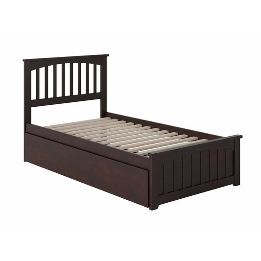 Atlantic Furniture Bed Mission Twin XL Platform Bed with Matching Foot Board with 2 Urban Bed Drawers in White