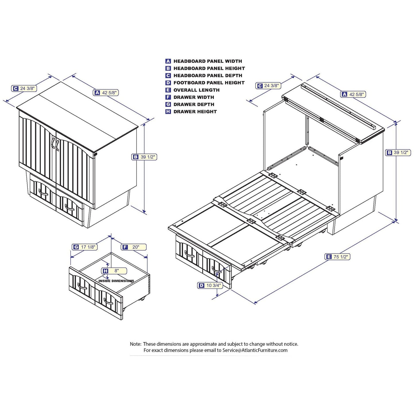 Atlantic Furniture Murphy Bed Chest Nantucket Murphy Bed Chest Twin Espresso with Charging Station & Cool Soft Mattress