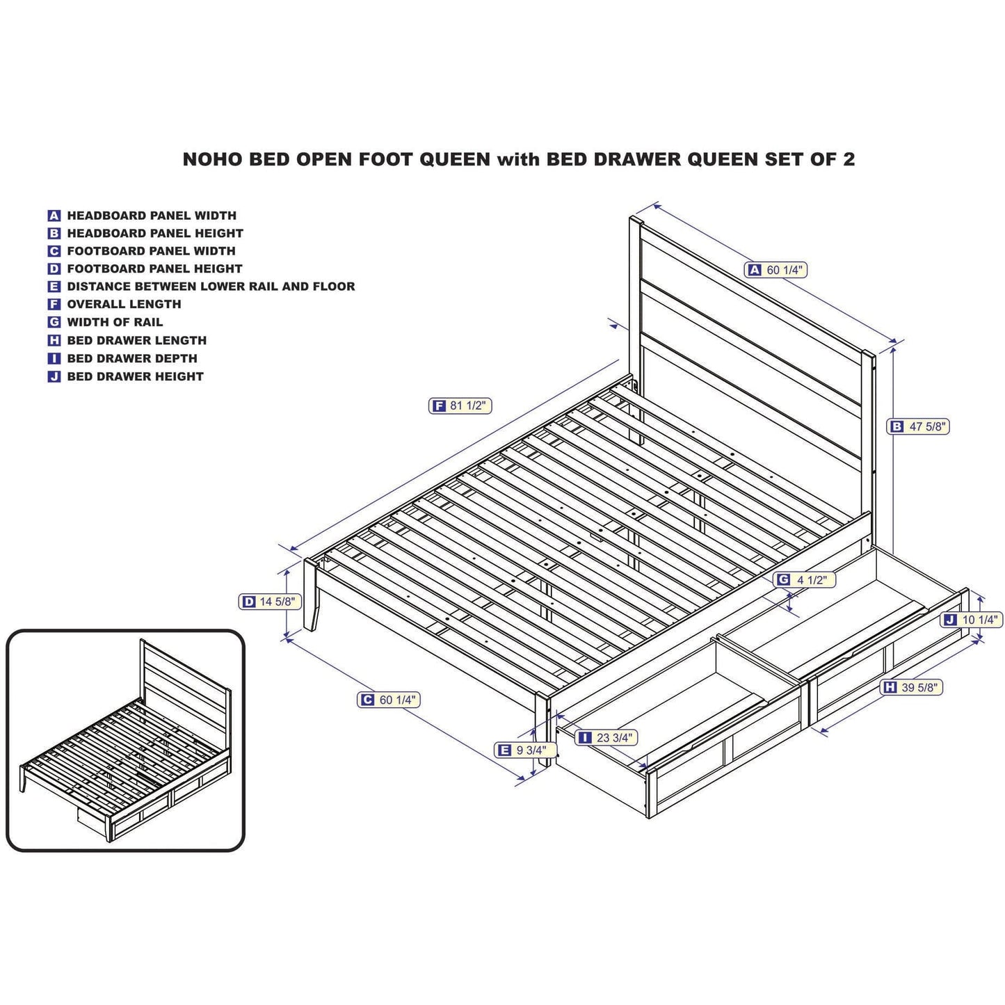 AFI Furnishings NoHo Queen Bed with 2 Drawers in Grey AG9113449