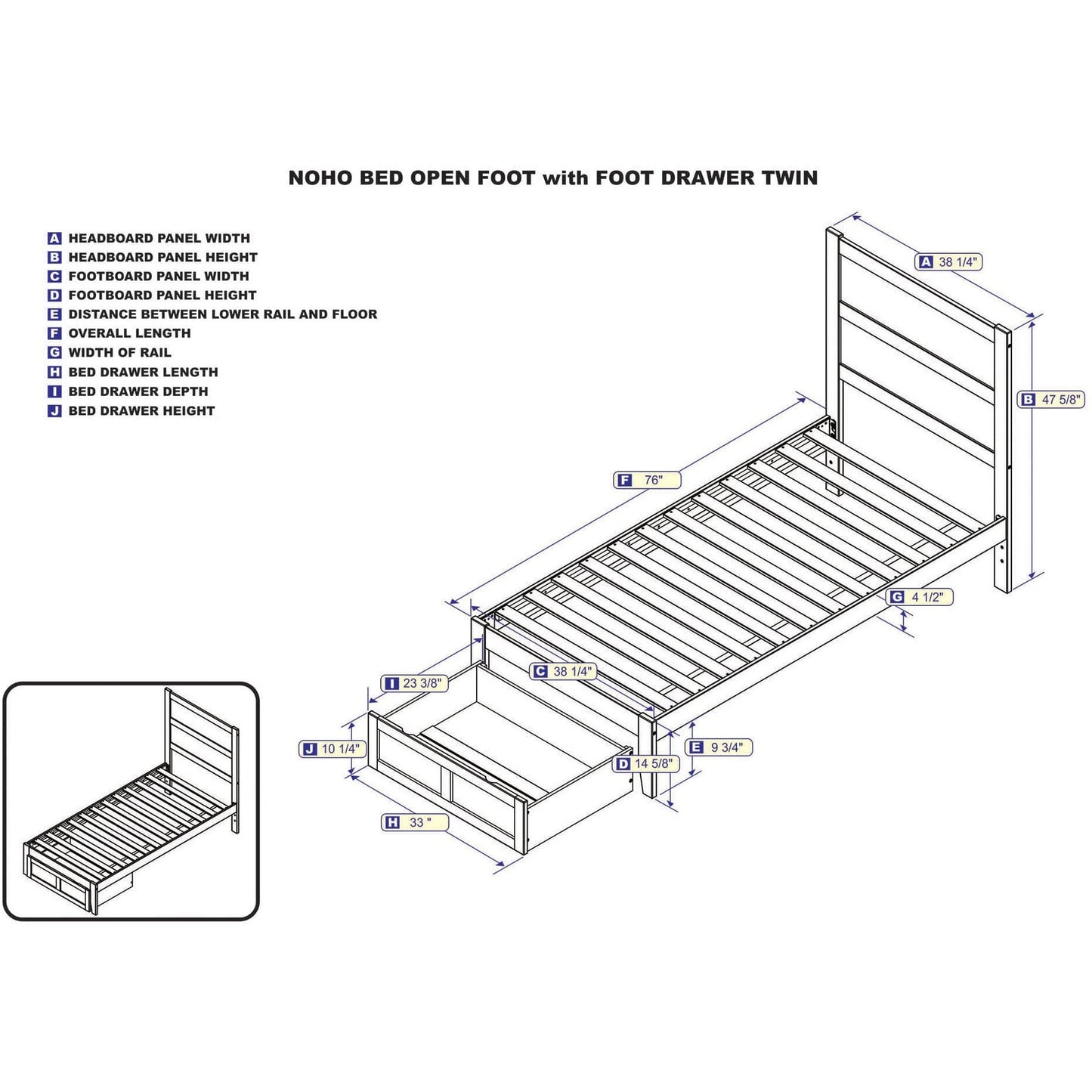 AFI Furnishings NoHo Twin Bed with Foot Drawer in Grey AG9112229