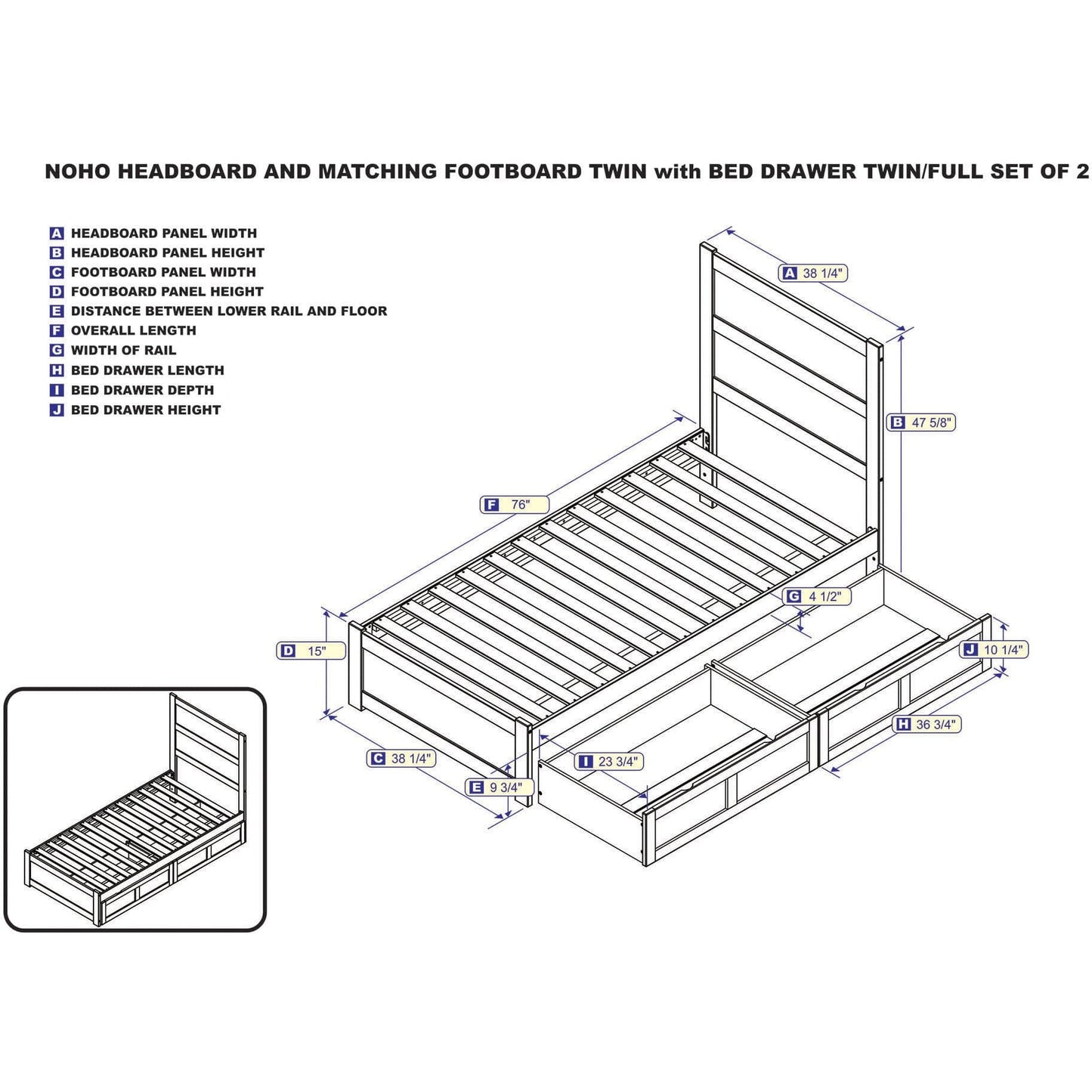 AFI Furnishings NoHo Twin Bed with Footboard and 2 Drawers in White AG9163322