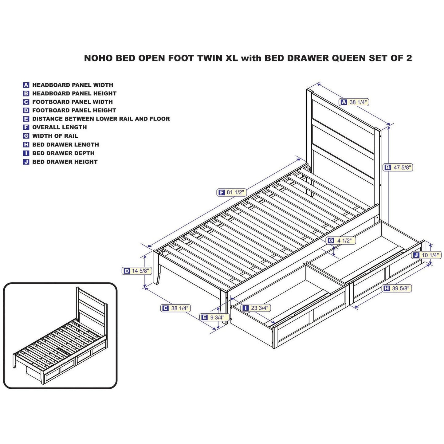 AFI Furnishings NoHo Twin Extra Long Bed with 2 Drawers in Grey AG9113419