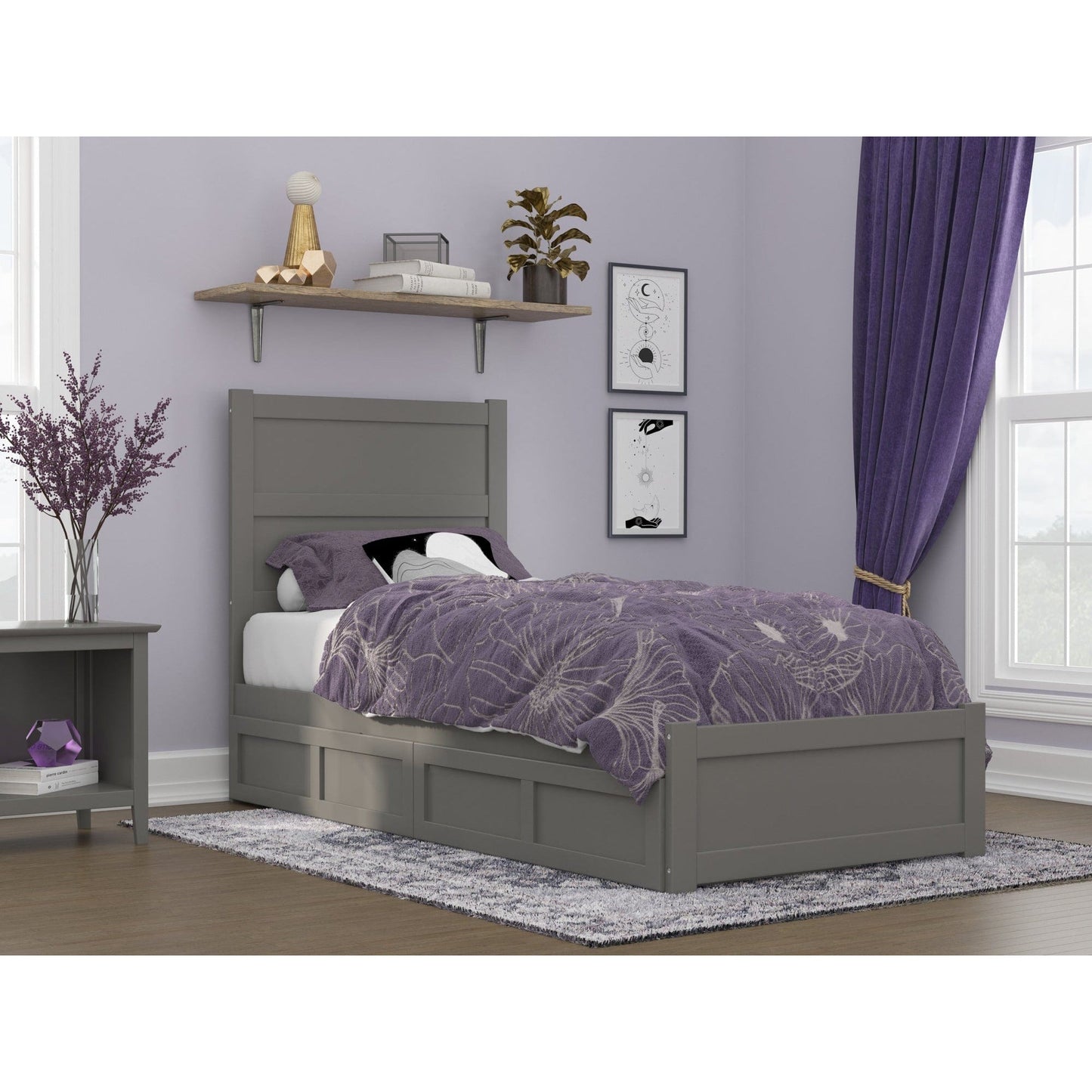 AFI Furnishings NoHo Twin Extra Long Bed with Footboard and 2 Drawers in Grey AG9163419