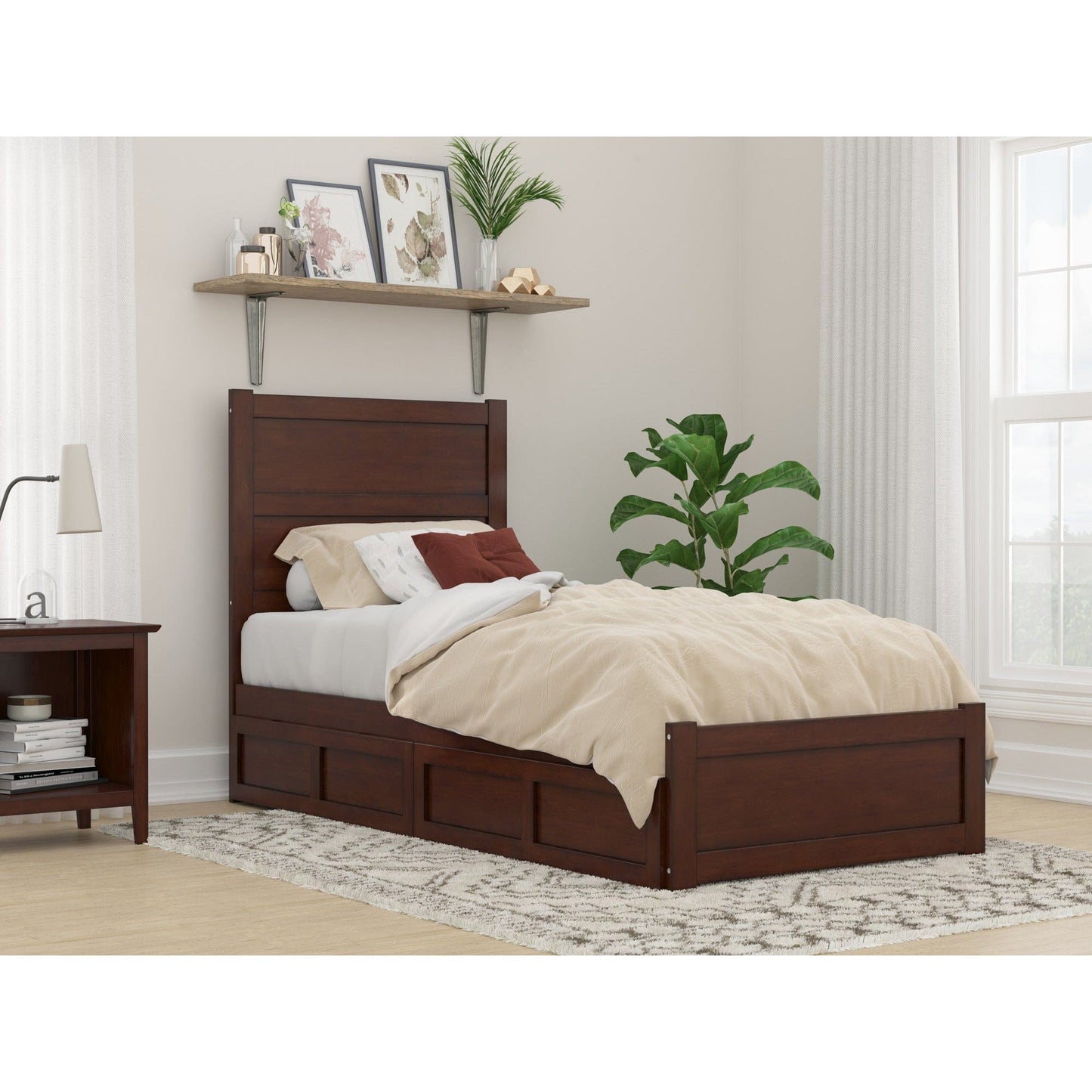 AFI Furnishings NoHo Twin Extra Long Bed with Footboard and 2 Drawers in Walnut AG9163414