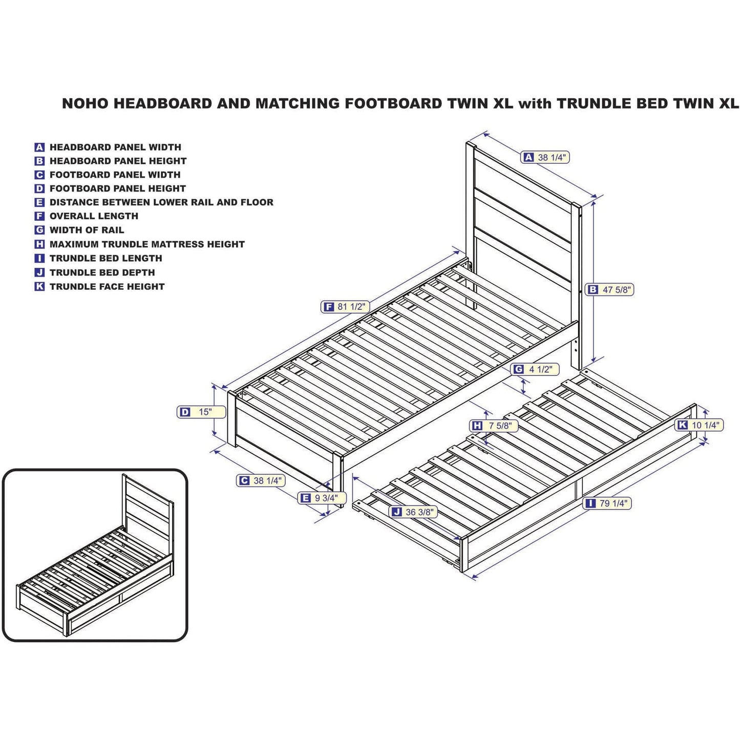 AFI Furnishings NoHo Twin Extra Long Bed with Footboard and Twin Extra Long Trundle in Grey AG9161119