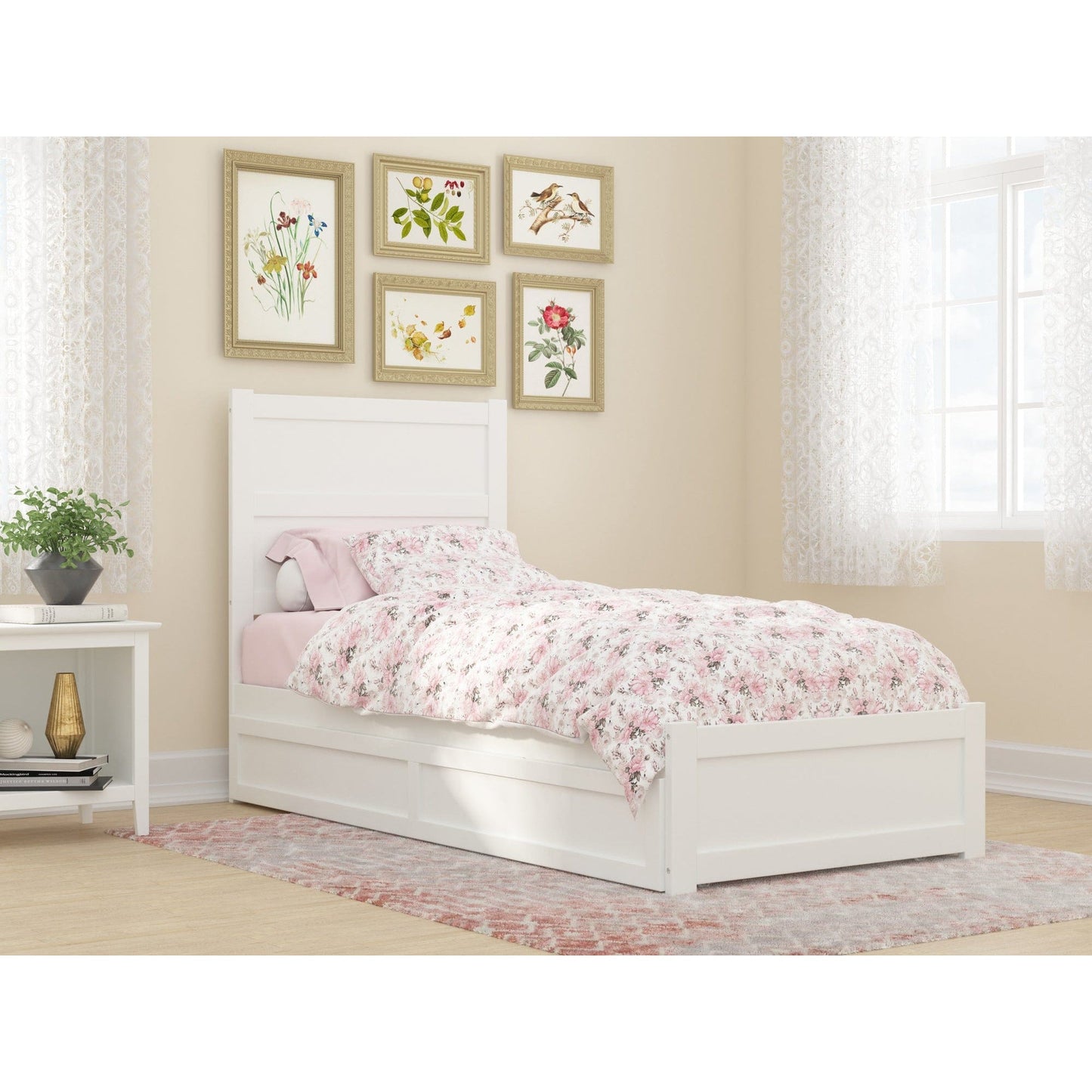 AFI Furnishings NoHo Twin Extra Long Bed with Footboard and Twin Extra Long Trundle in White AG9161112