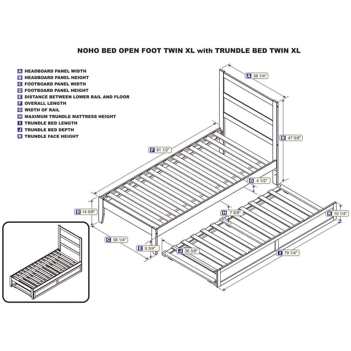 AFI Furnishings NoHo Twin Extra Long Bed with Twin Extra Long Trundle in White AG9111112