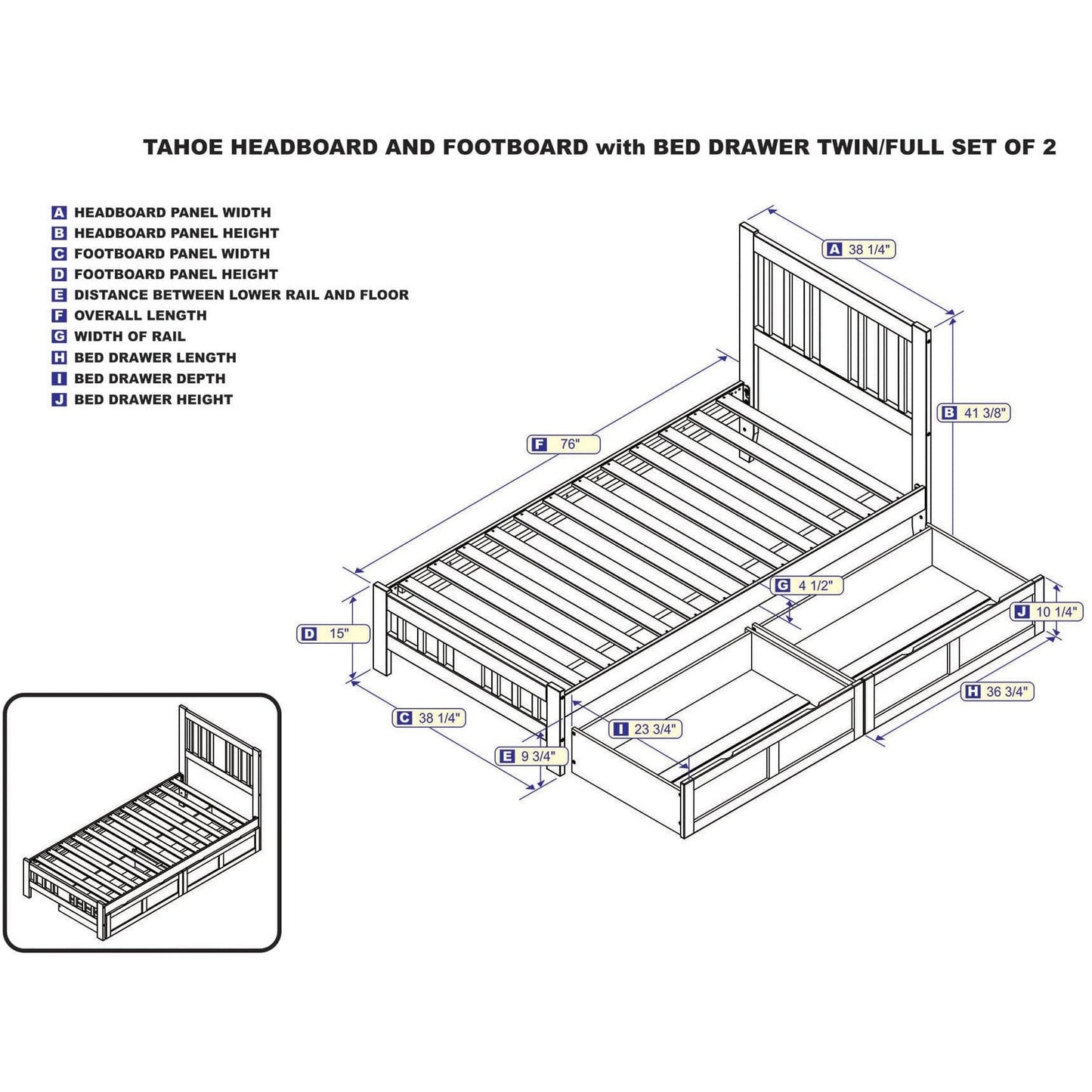 AFI Furnishings Tahoe Twin Bed with Footboard and 2 Drawers in White AG8963322