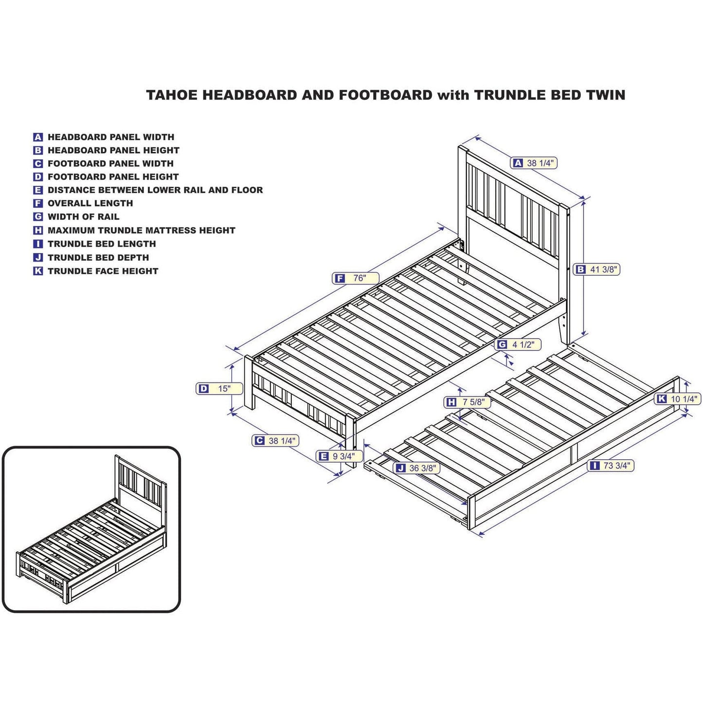 AFI Furnishings Tahoe Twin Bed with Footboard and Twin Trundle in Grey AG8961229