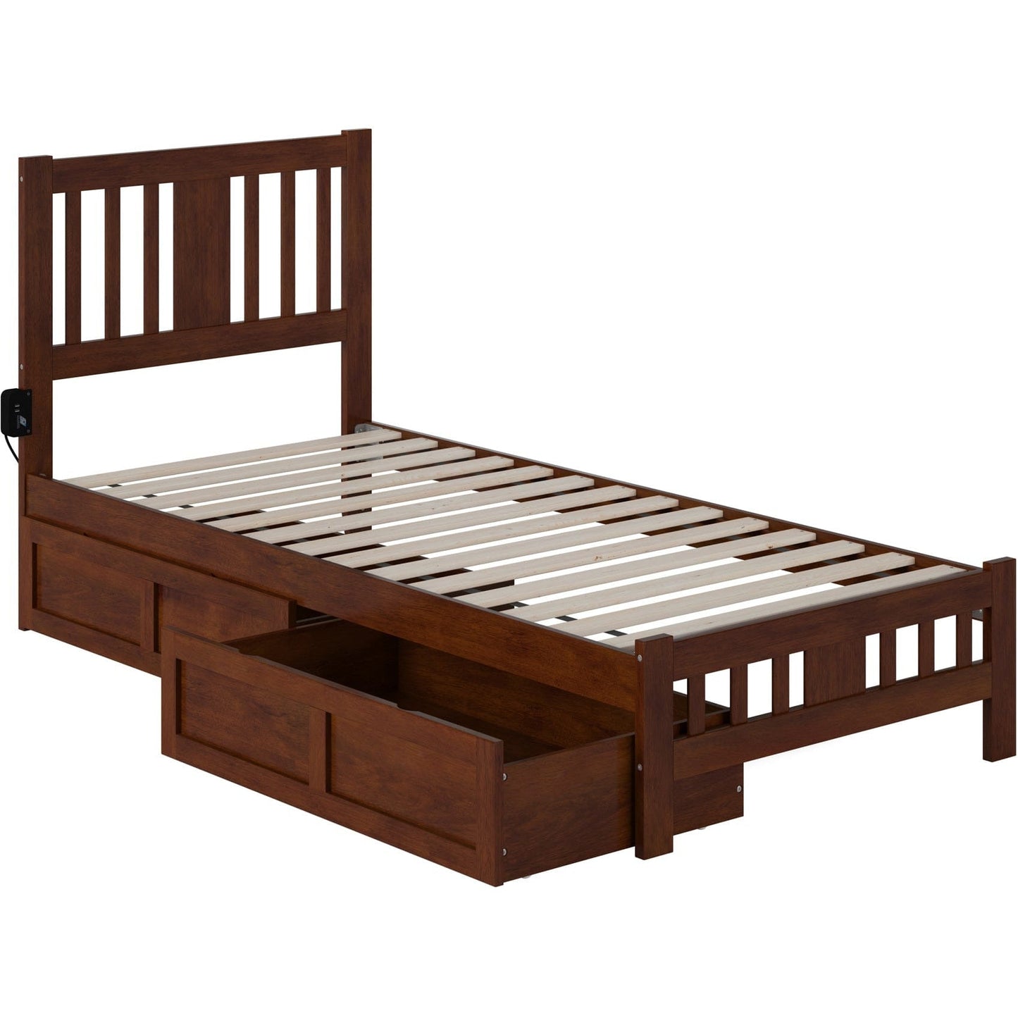 AFI Furnishings Tahoe Twin Extra Long Bed with Footboard and 2 Drawers in Walnut AG8963414