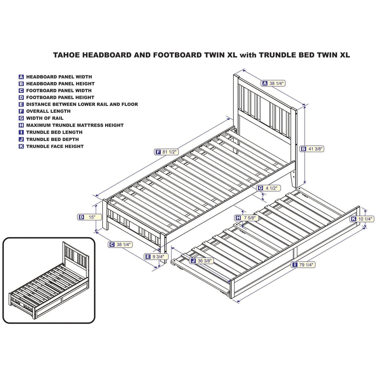 AFI Furnishings Tahoe Twin Extra Long Bed with Footboard and Twin Extra Long Trundle in Grey AG8961119