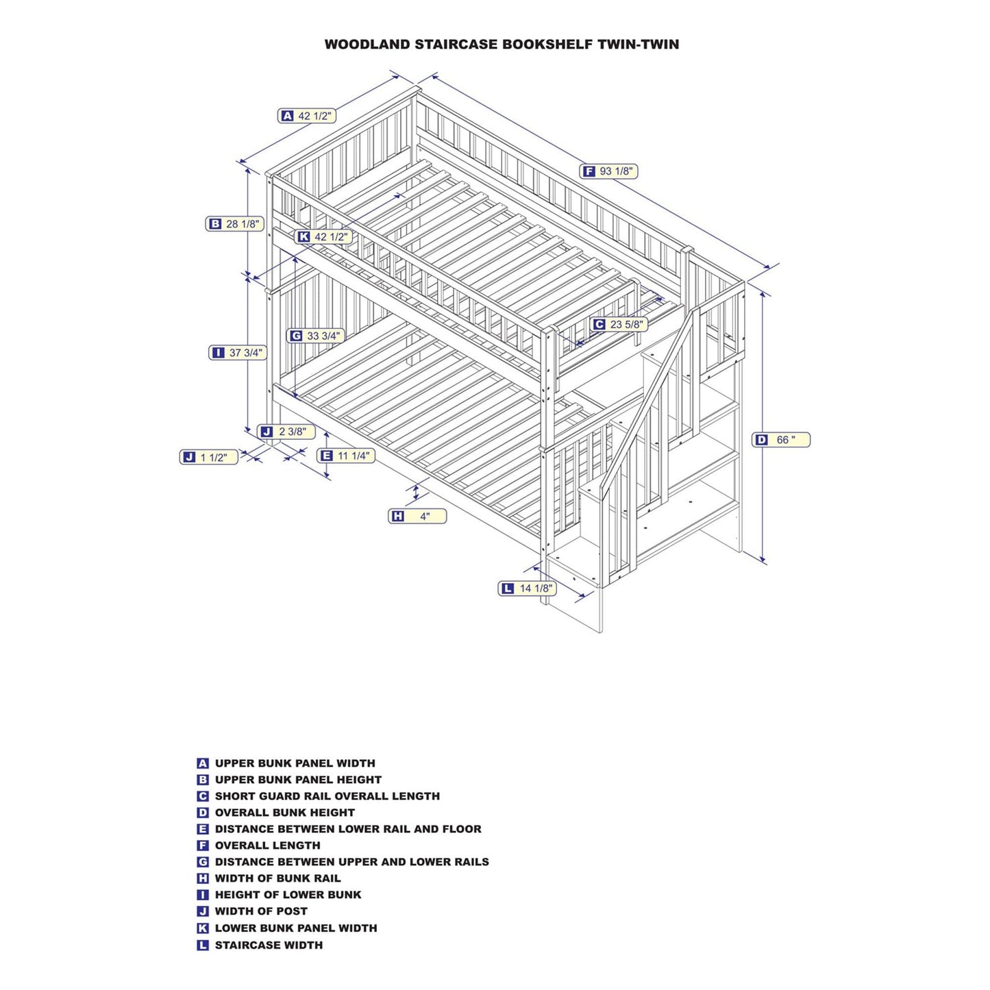 AFI Furnishings Woodland Staircase Bunk Twin over Twin with Turbo Charger