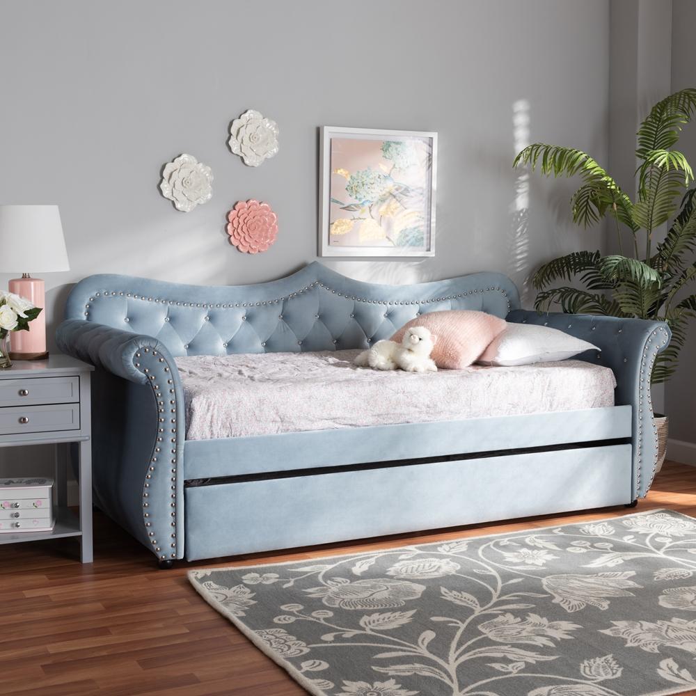 Baxton Studios Daybed Baxton Studio Abbie Traditional and Transitional Velvet Fabric Upholstered and Crystal Tufted Daybed with Trundle