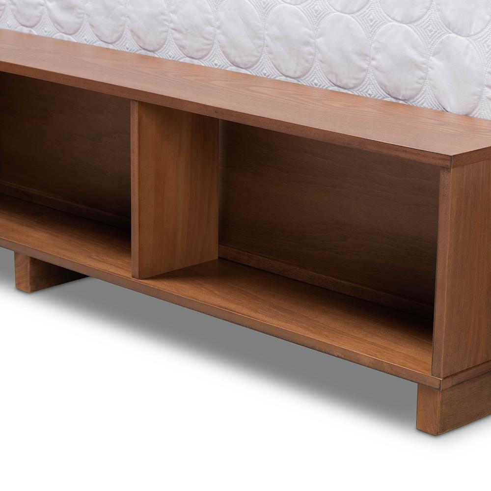 Baxton Studios Bed Baxton Studio Alba Modern Transitional Ash Walnut Brown Finished Wood Queen Size 4-Drawer Platform Storage Bed with Built-in Shelves