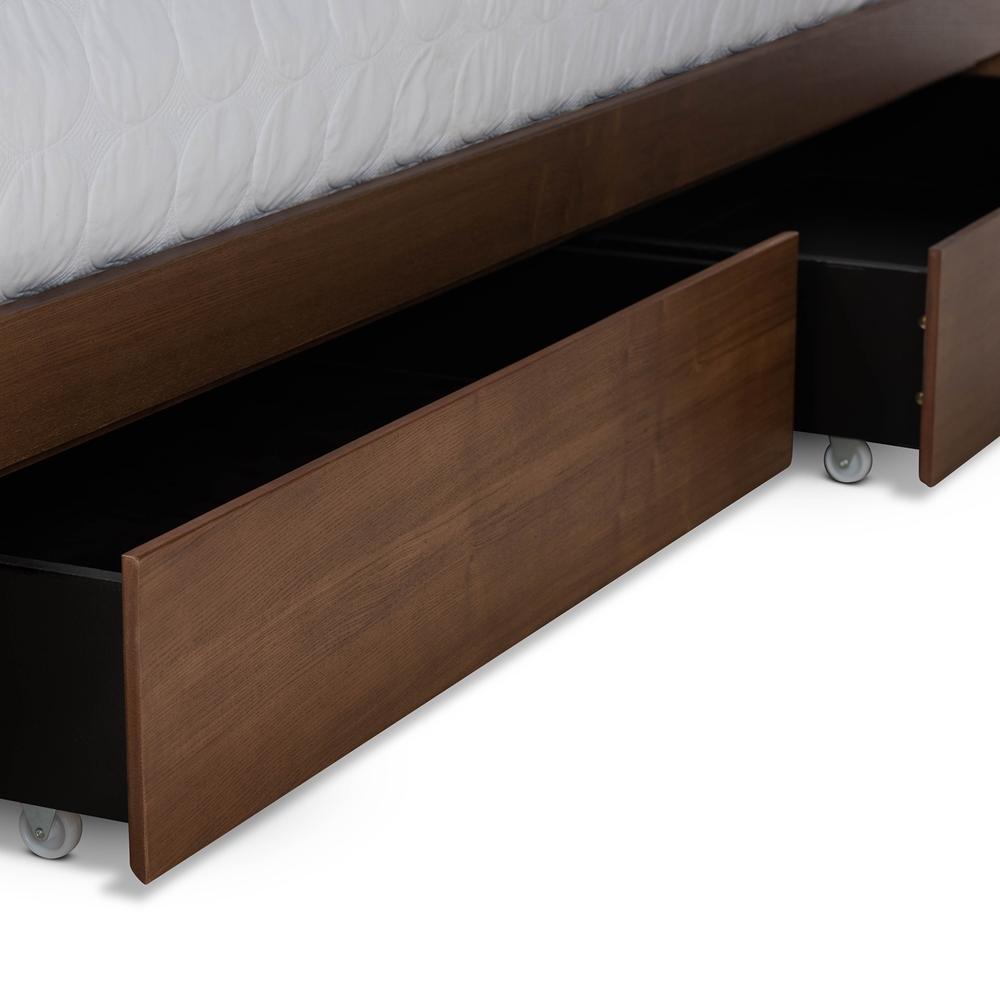 Baxton Studios Bed Baxton Studio Alba Modern Transitional Ash Walnut Brown Finished Wood Queen Size 4-Drawer Platform Storage Bed with Built-in Shelves