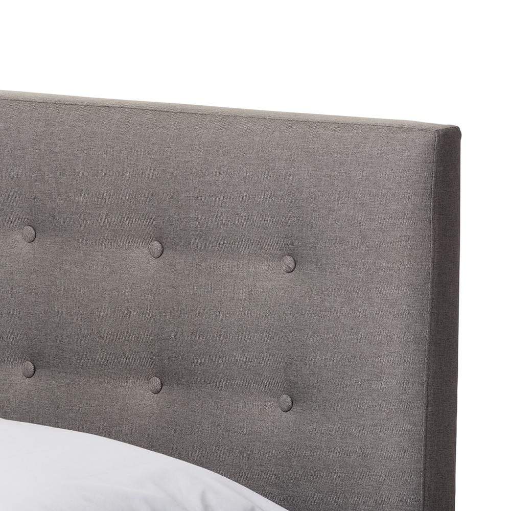 The Bedroom Emporium Baxton studio Alinia Mid-Century Retro Modern Grey Fabric Upholstered Walnut Wood Queen Size Platform Bed