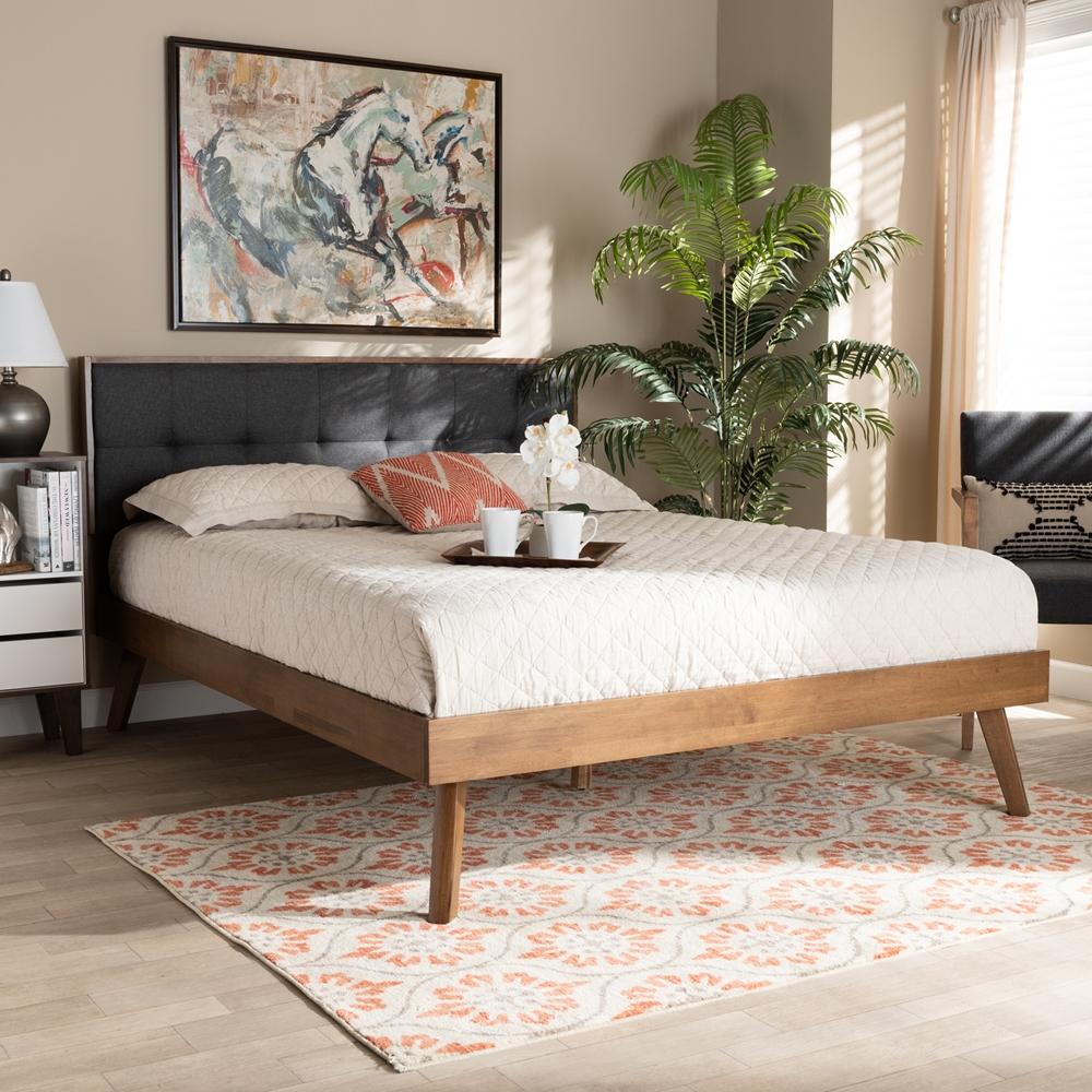 Baxton Studios Beds Baxton Studio Alke Mid-Century Modern Fabric Upholstered Wood Platform Bed