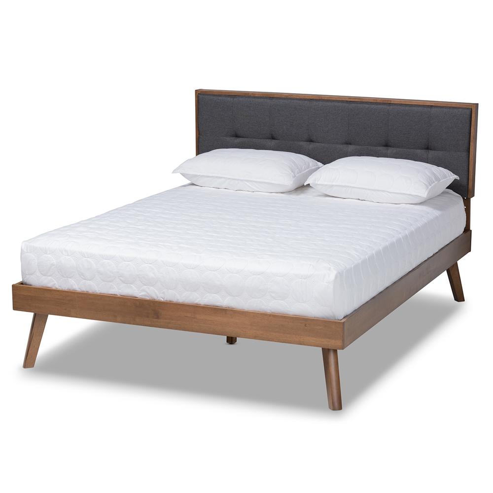 Baxton Studios Beds Dark Grey / King / Walnut Brown Baxton Studio Alke Mid-Century Modern Fabric Upholstered Wood Platform Bed